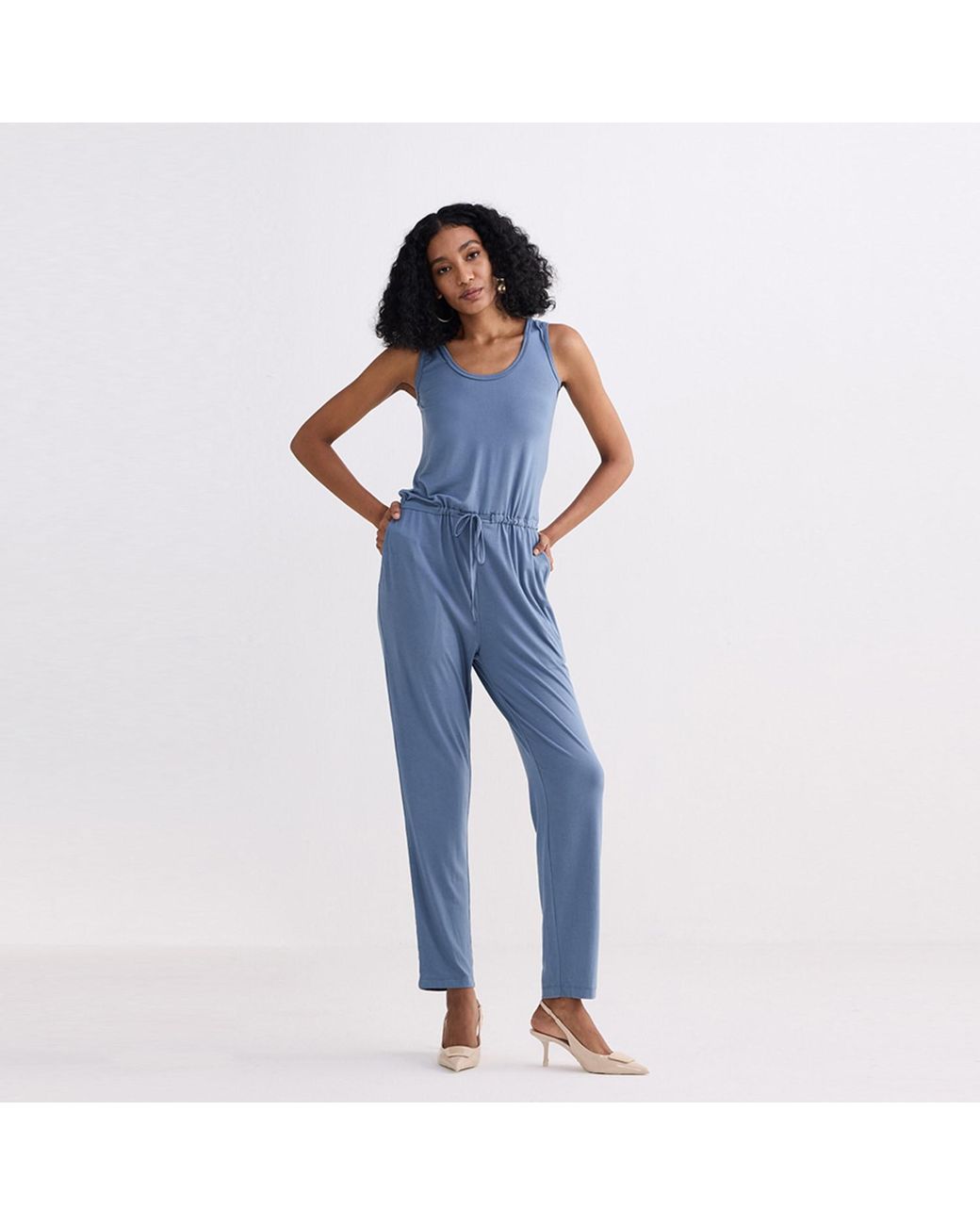 REISTOR Blue Relaxed Drawstring Jumpsuit
