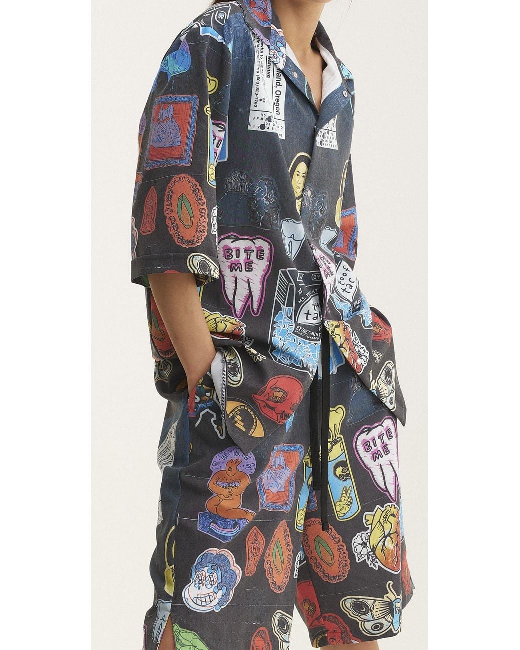 mysimplicated Blue Short Sleeve Shirt And Bermuda Set With Stickers Design