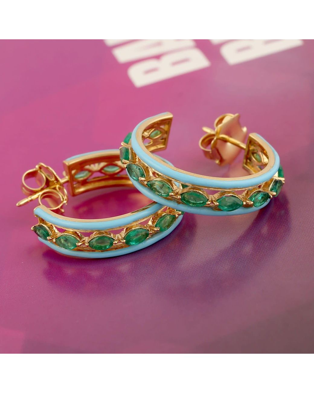 Artisan Green Emerald & Enamel Hoop Earrings