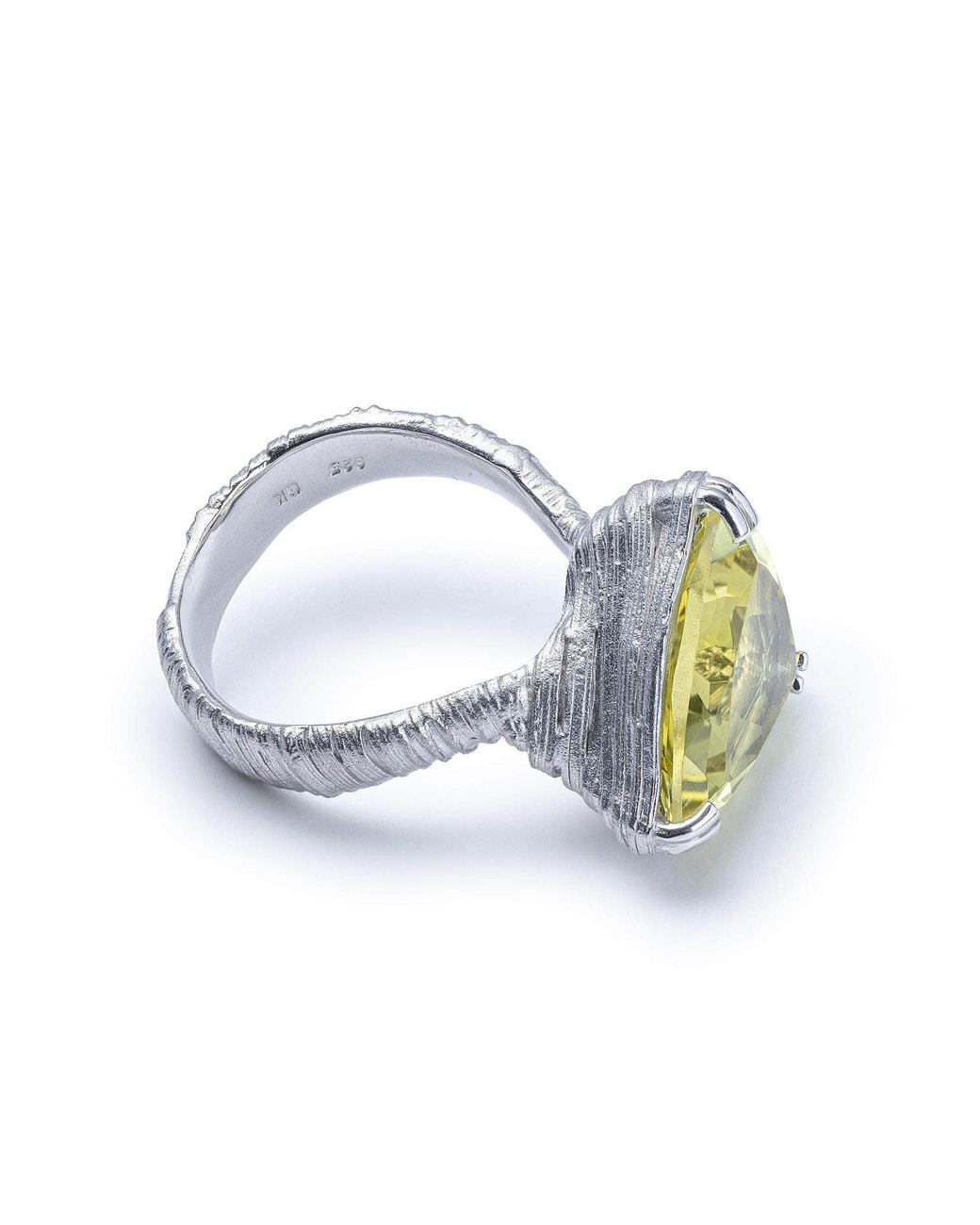 German Kabirski Metallic Anhur Ring With Trillion Cut Lemon Quartz