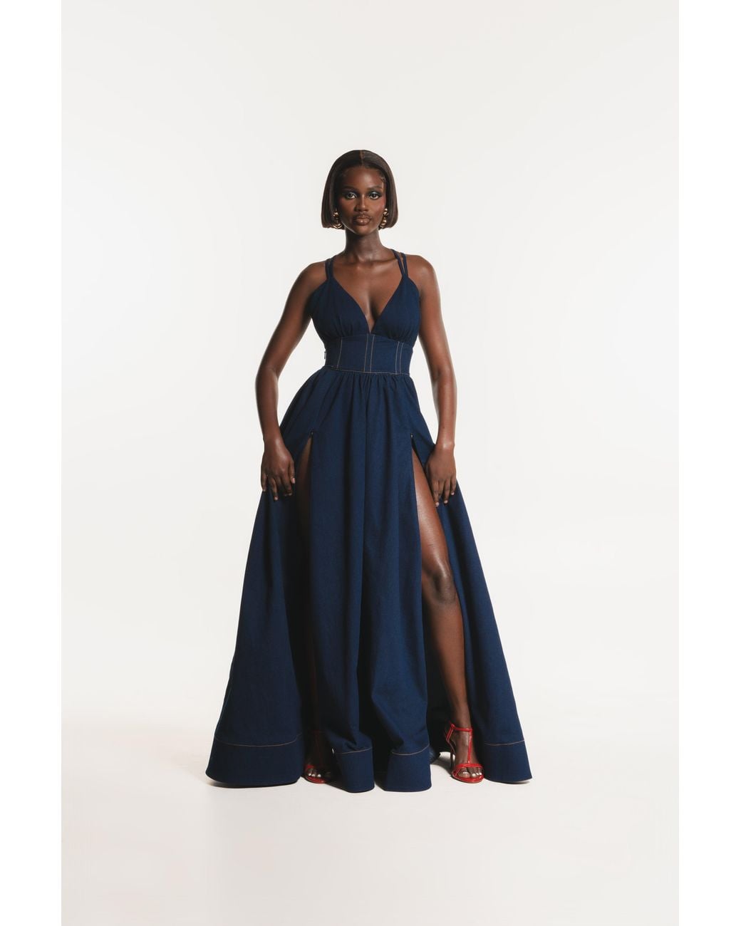 Ofuure Blue Adele Denim Maxi Dress