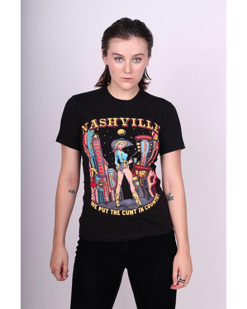 Any Old Iron Black Cuntry Color Cotton T-Shirt