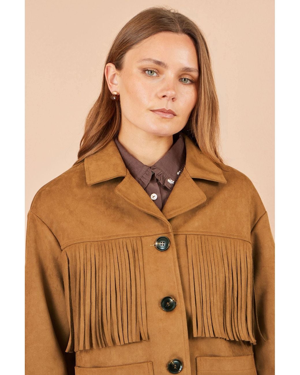 Yumi' Brown Faux Suede Tassel Jacket