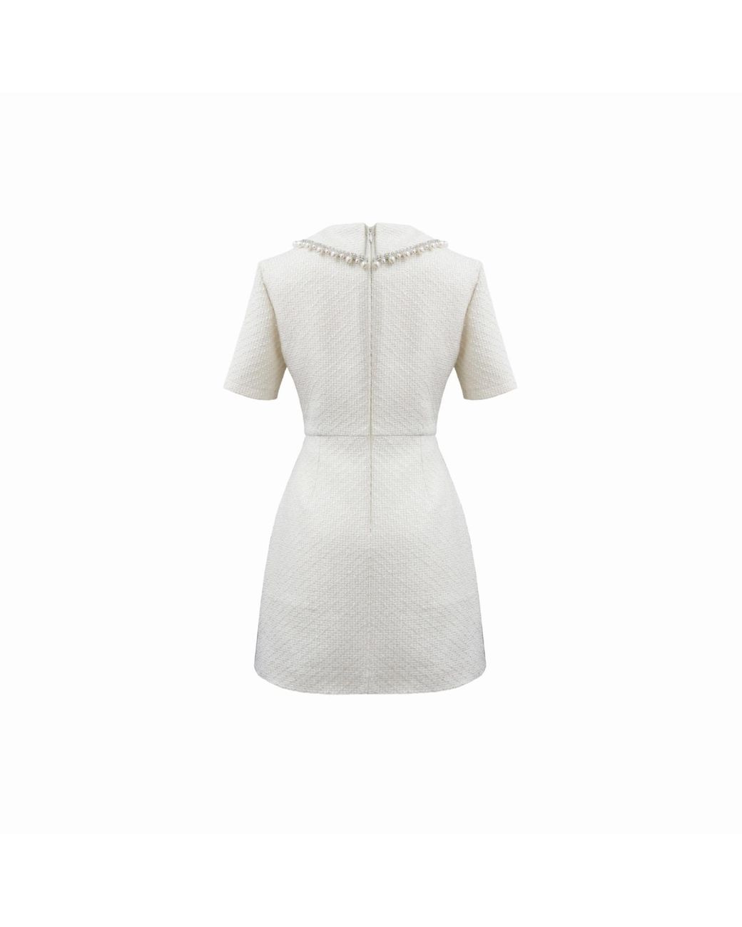 Gushka White Tweed Embellished Mini Dress