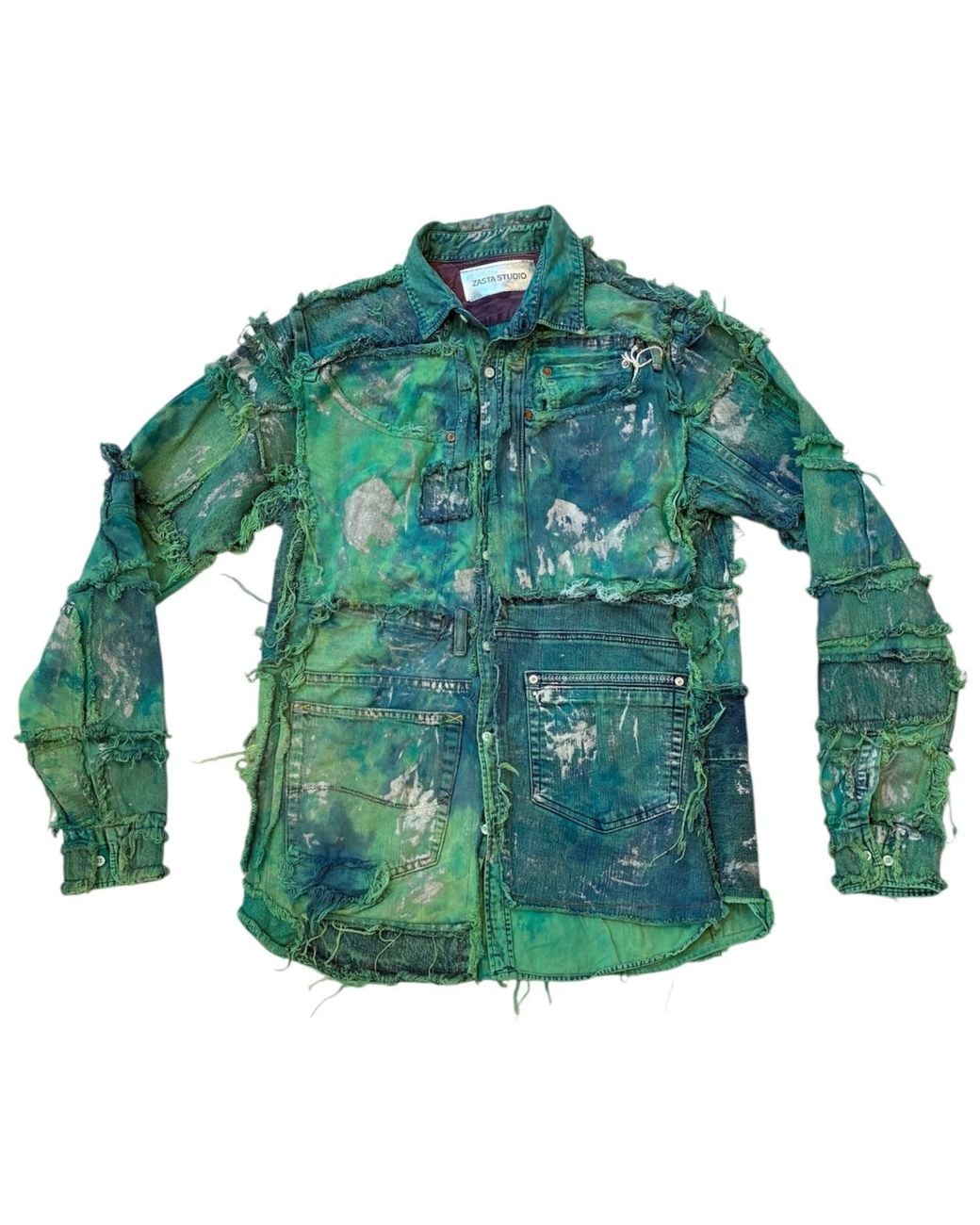 Zasta Studio Green Wearable Ruins Shredded Denim Colored Shirt A