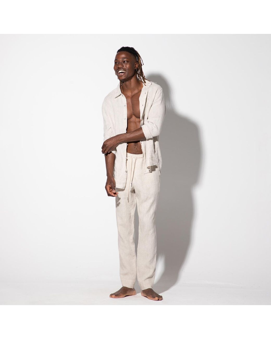 Maison Tangerine Natural Neutrals Neutral Sand Linen Long Pants For for men