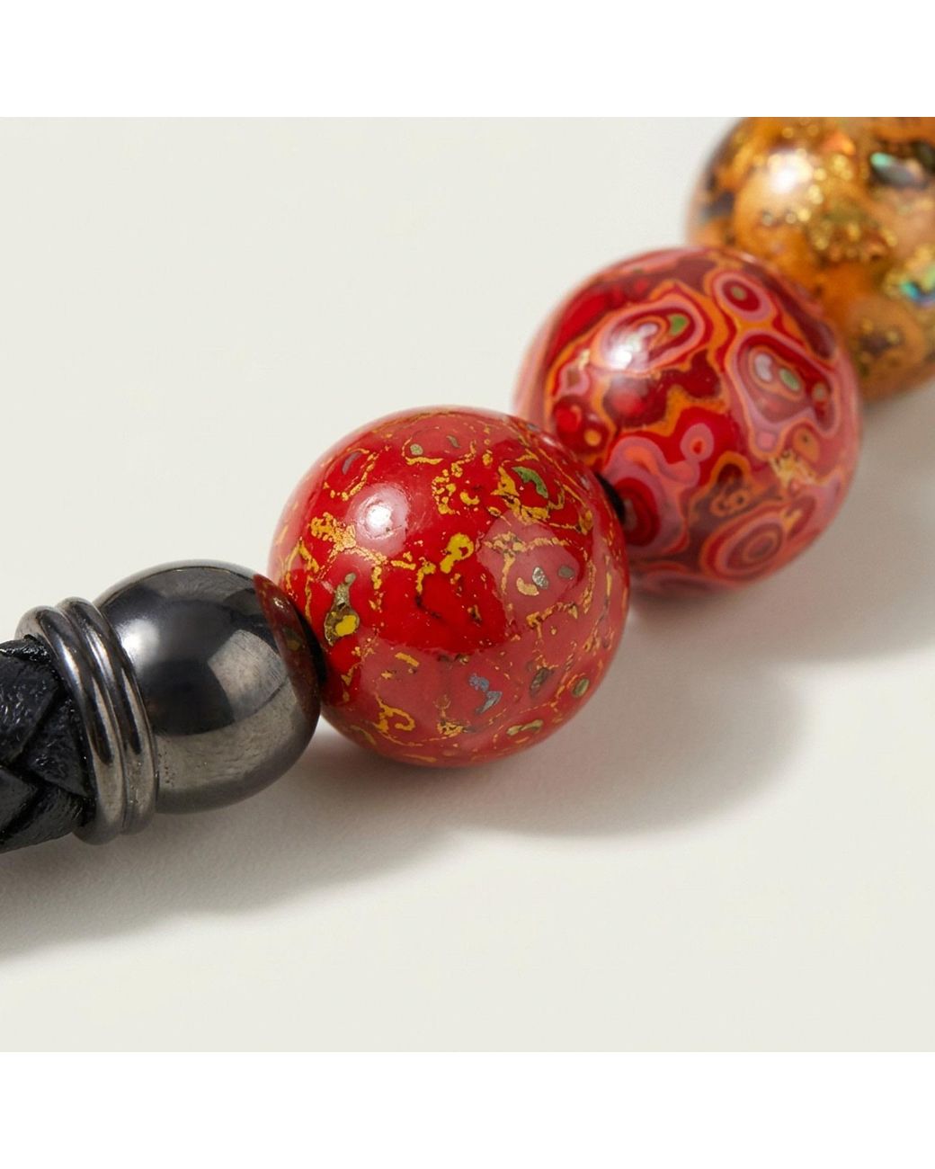 Yieon Black Lacquered Sandalwood Bead & Leather Bracelet