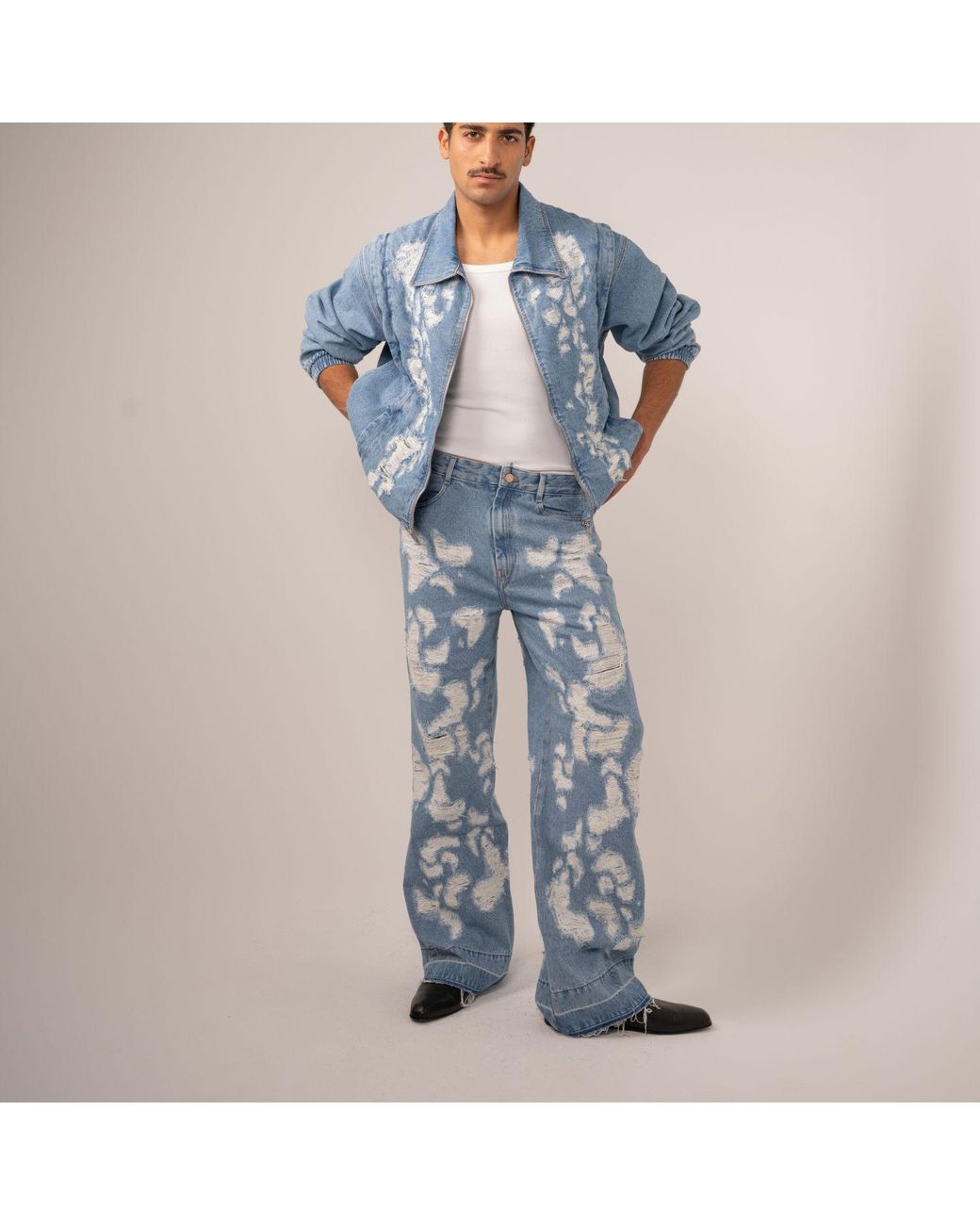 Born in Exile Blue Destroyed Zipped Denim Jacket
