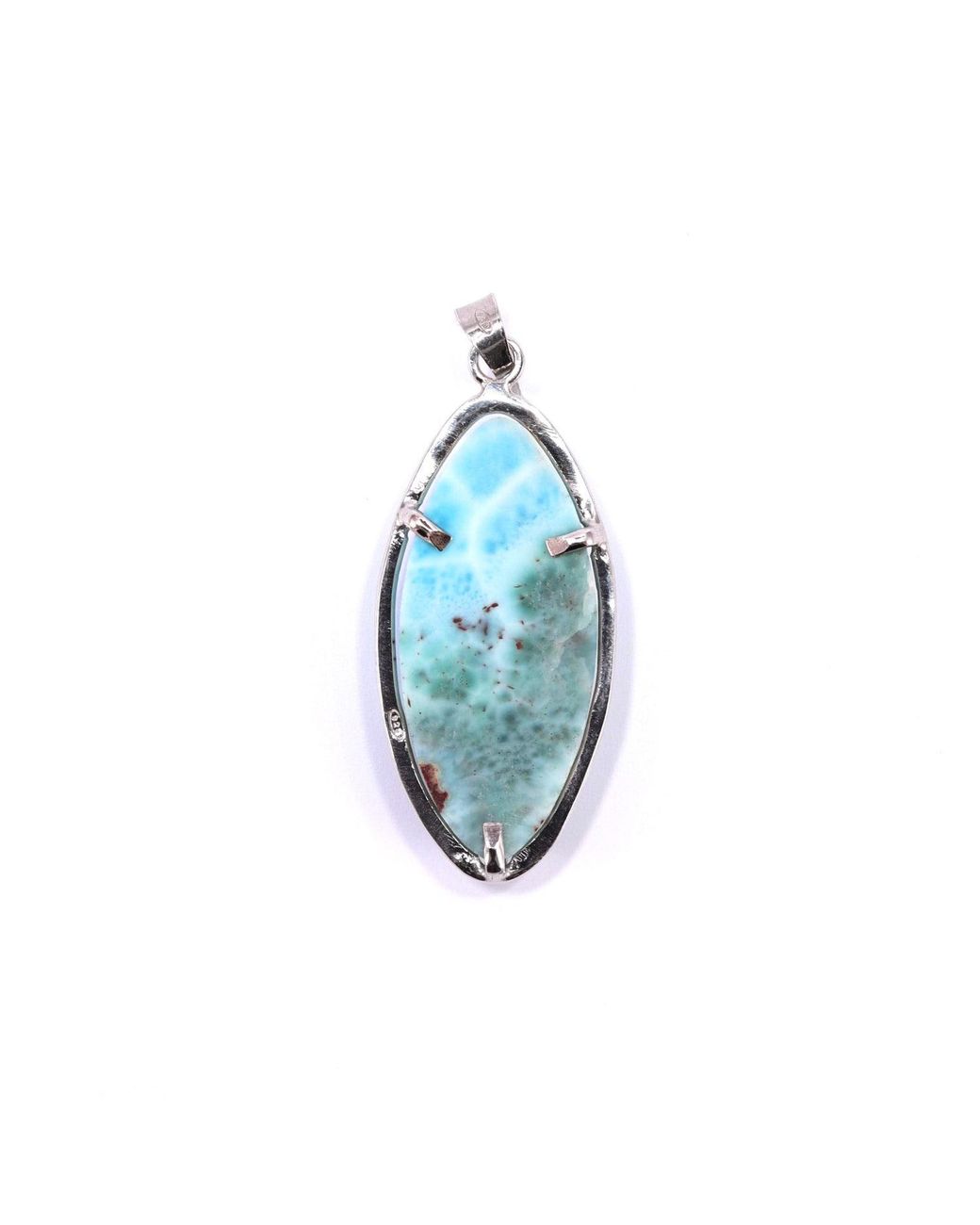 Mineralgems•Studio Blue Larimar Navette Pendant With Sterling Chain