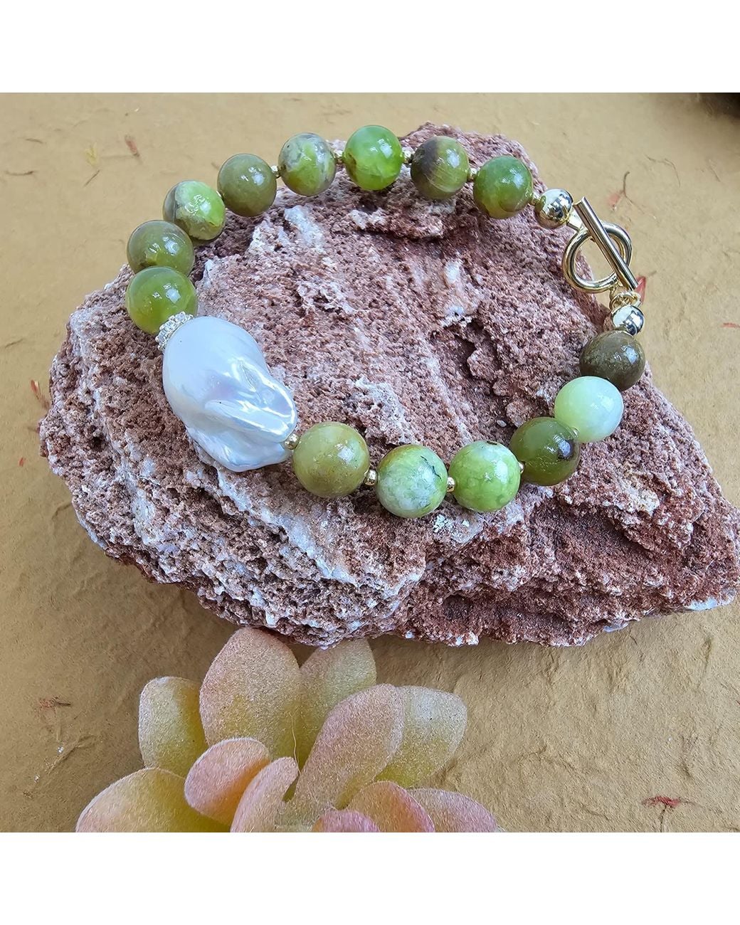 Farra Green Opal With Baroque Pearl Bracelet