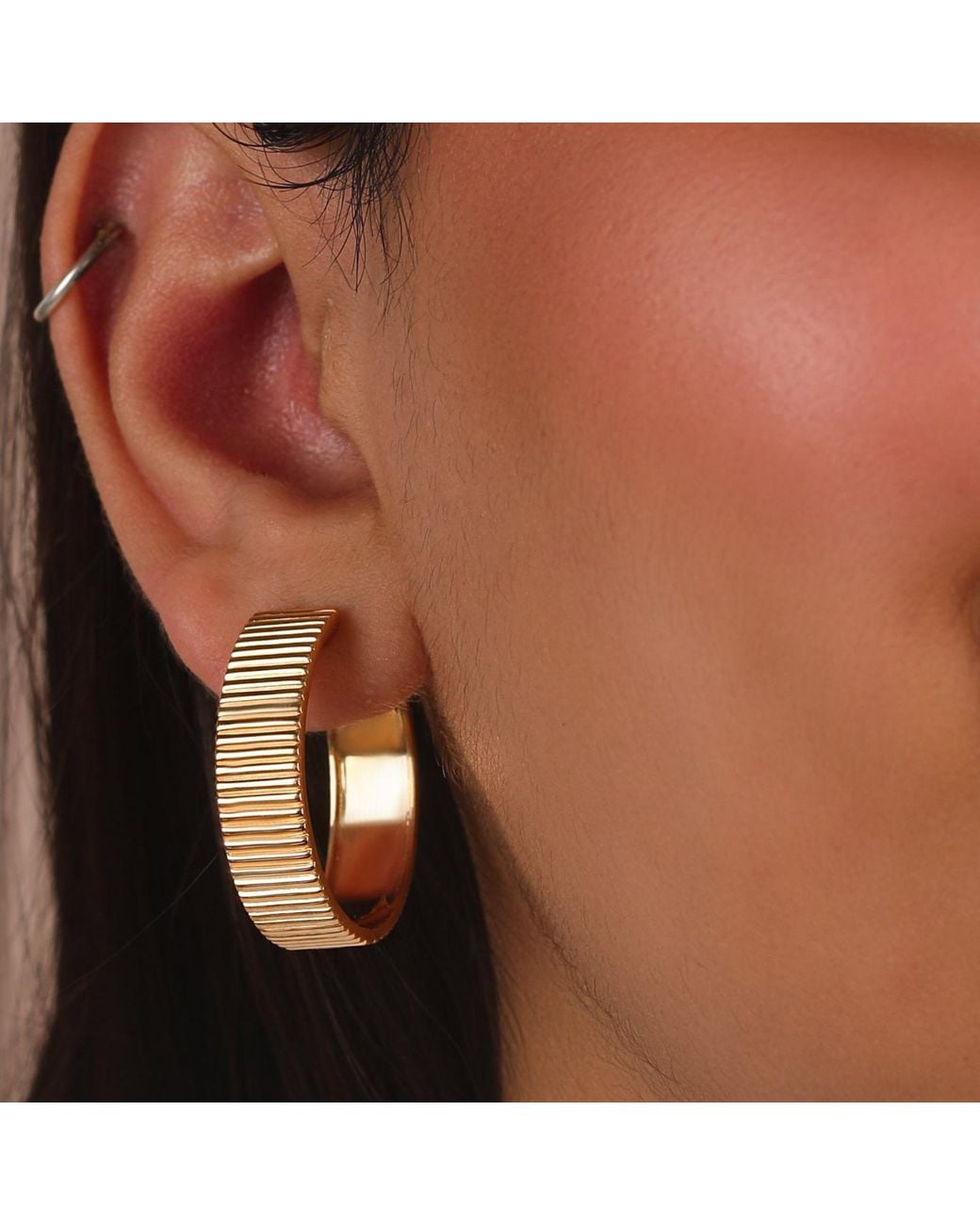 Preeti Sandhu Metallic Ridged Wide Vermeil Hoops