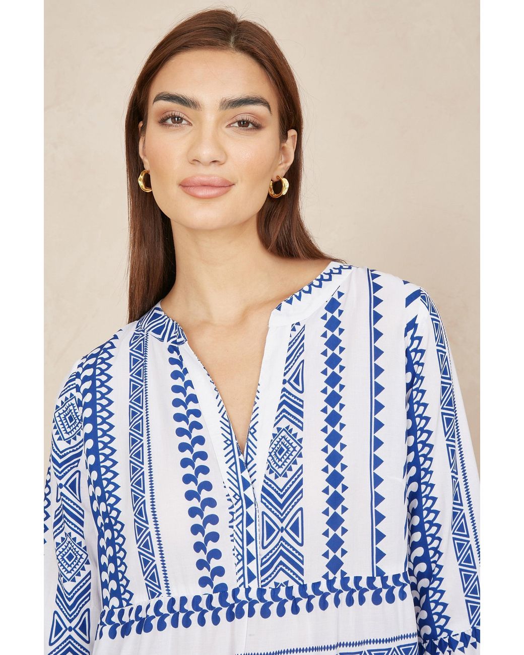 Yumi' Blue Geo Stripe Print Beach Tunic