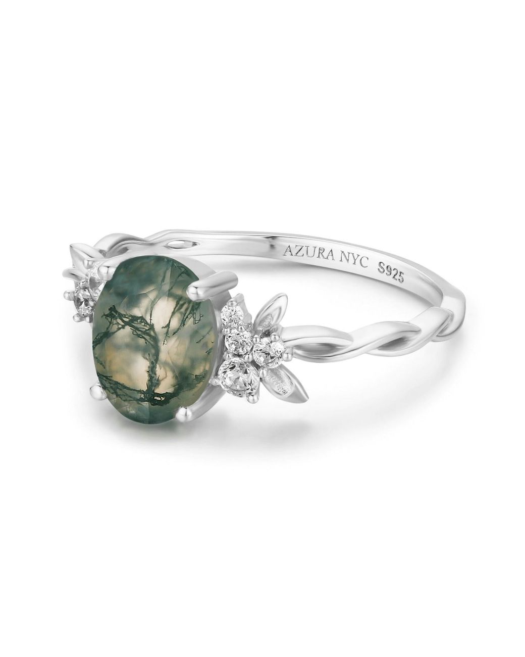 Azura Jewelry New York Green Enchanted Garden Moss Agate Ring Vermeil