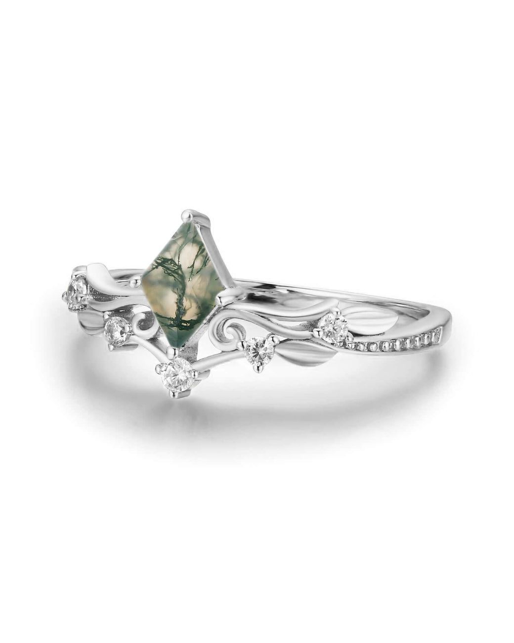 Azura Jewelry New York Victorian Lace Moss Agate Ring White Gold Vermeil©