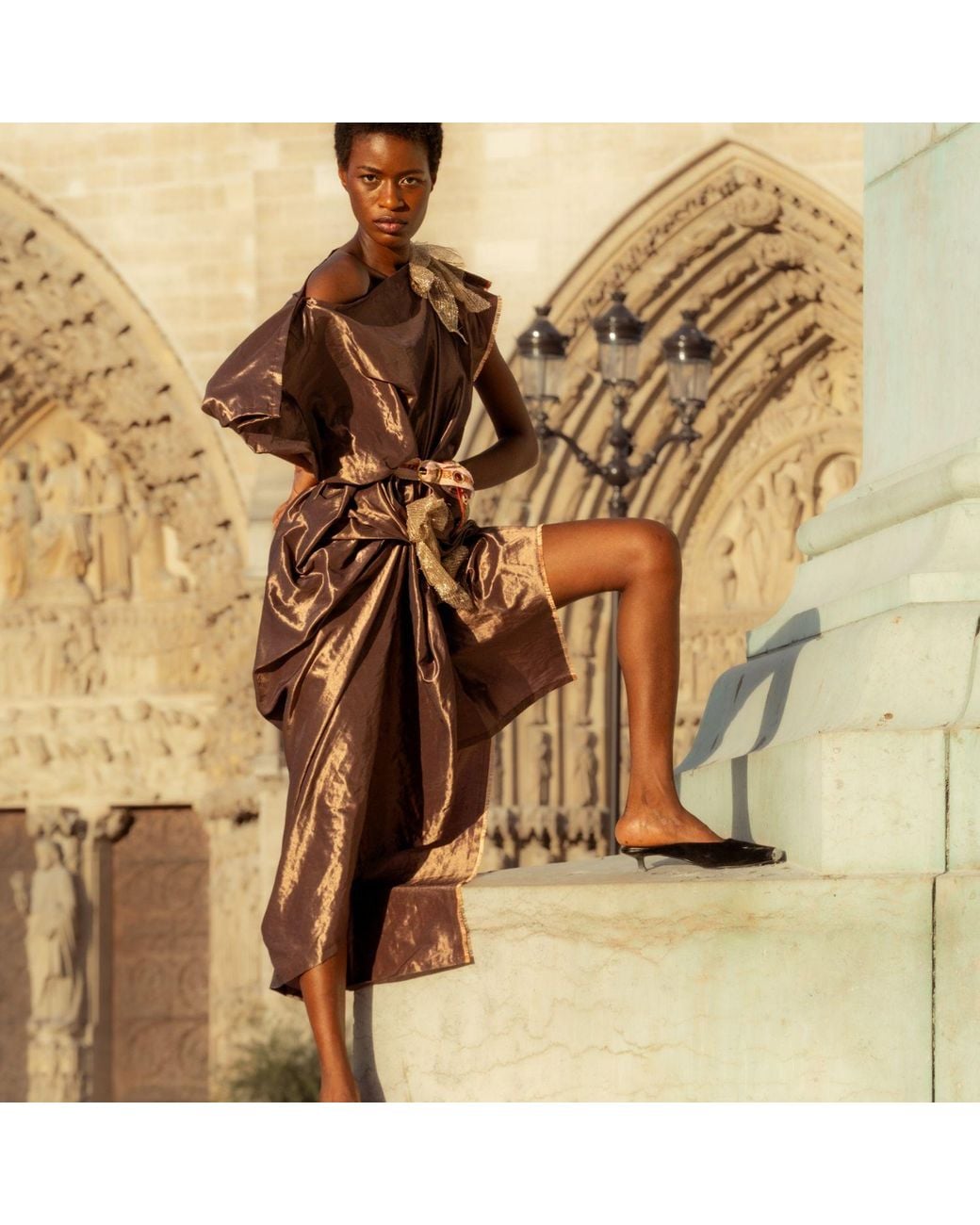 Miro Misljen Brown Aurelia Bronze Draped Dress