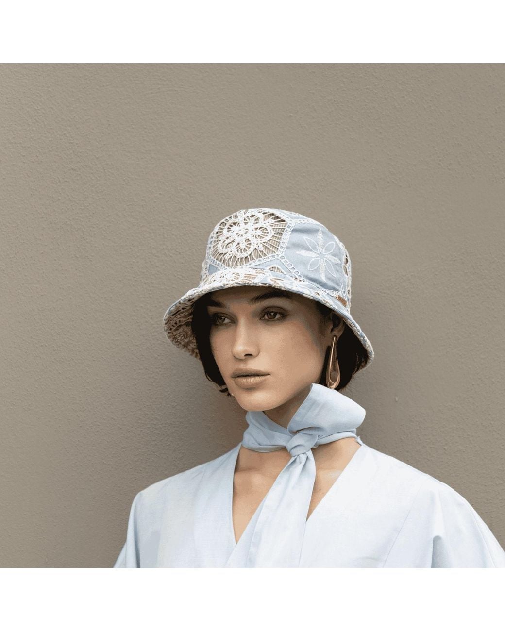 DORIA 1905 Blue Fabric Embroidery Bucket Hat for men