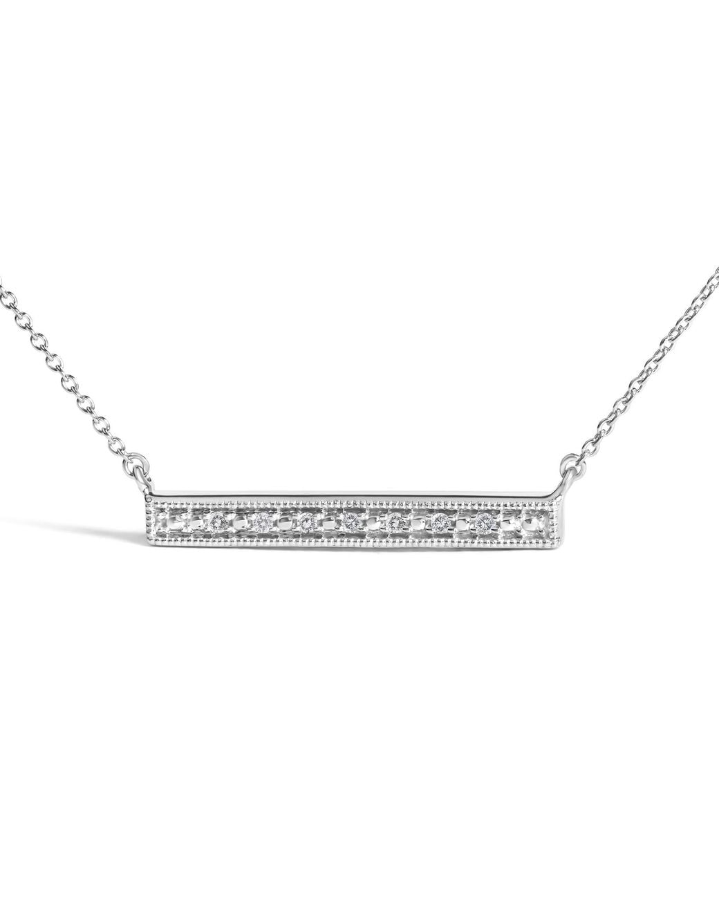 Haus of Brilliance Metallic Sterling Diamond Accent Milgrain Bar Pendant Necklace