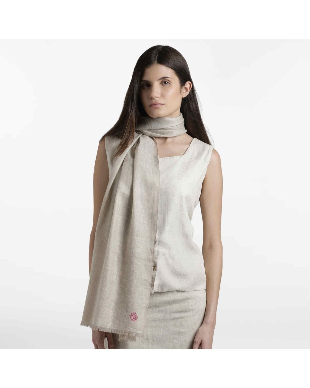 Pink Maharani Neutrals Cashmere Natural Ivory Double Weave Stole
