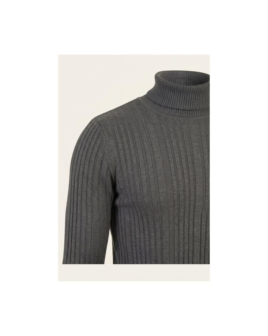 Ron Tomson Gray Roll Neck Ribbed Sweater for men