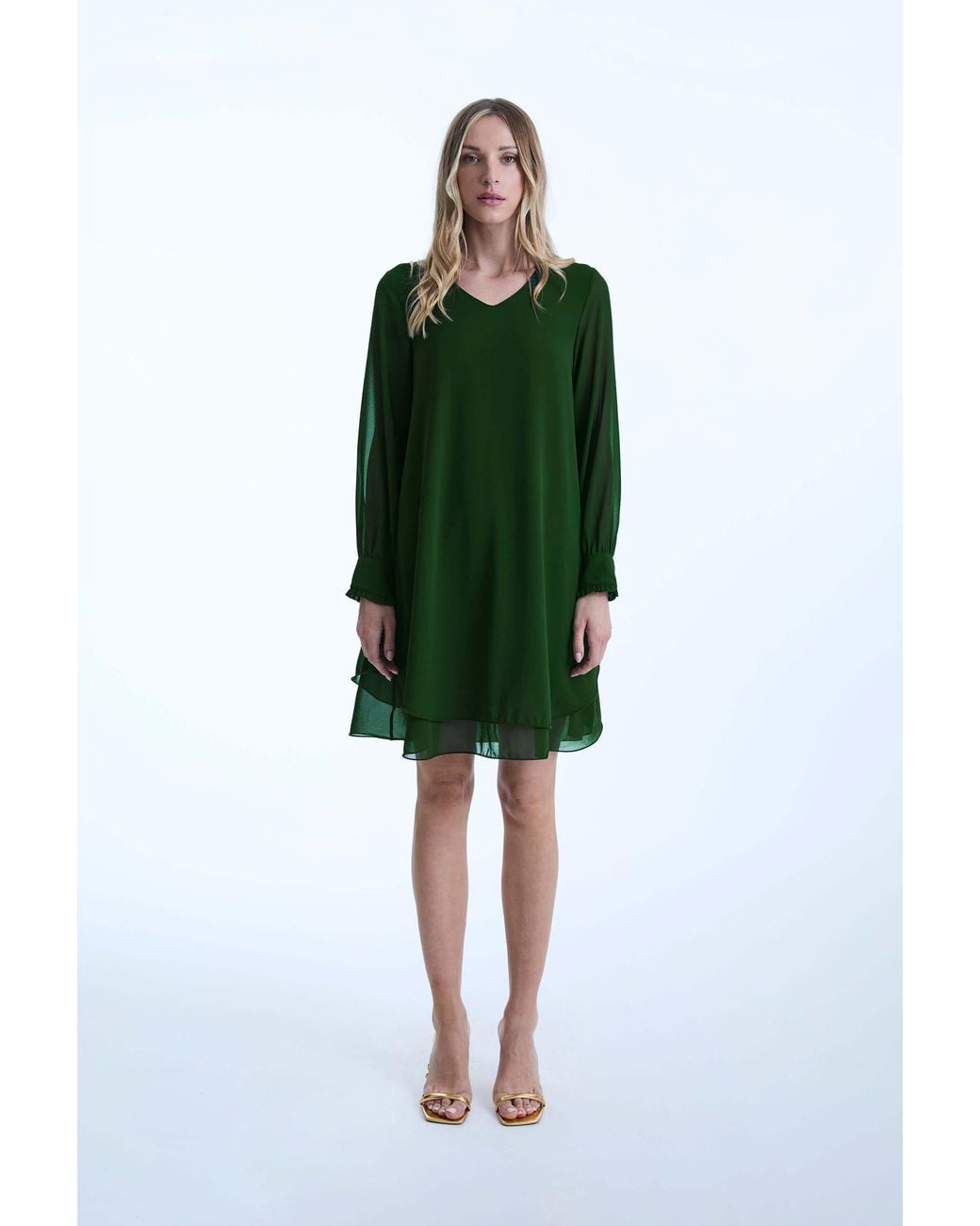 James Lakeland Green Long Sleeve Wave Hem Dress