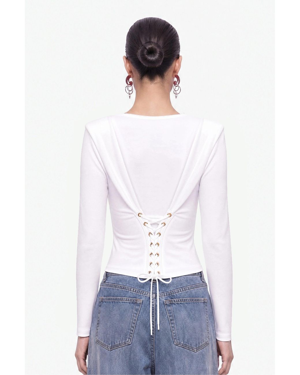 Nocturne White Eyelet Lace Up Blouse