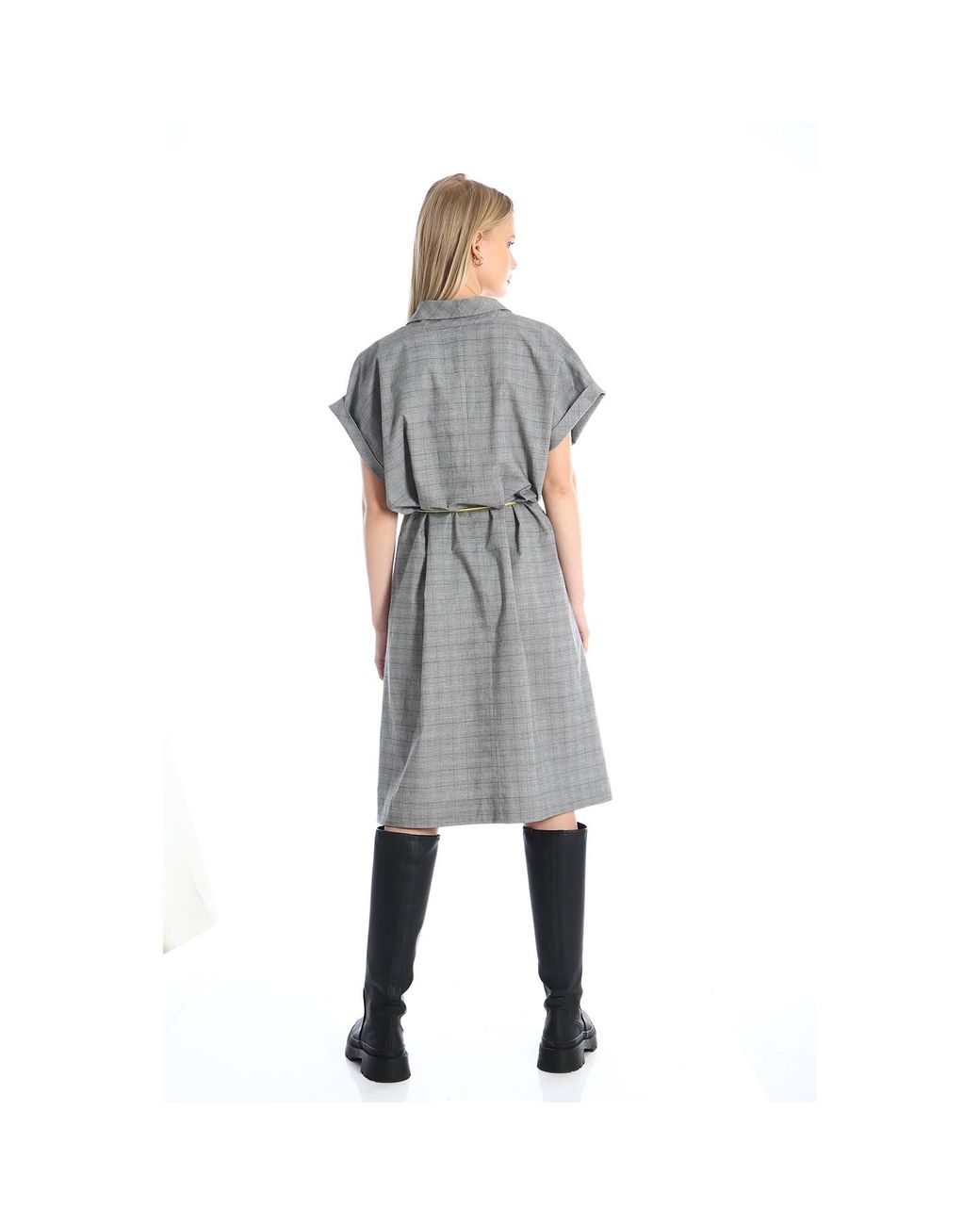Silvia Serban Gray Oversized Checkered Dress