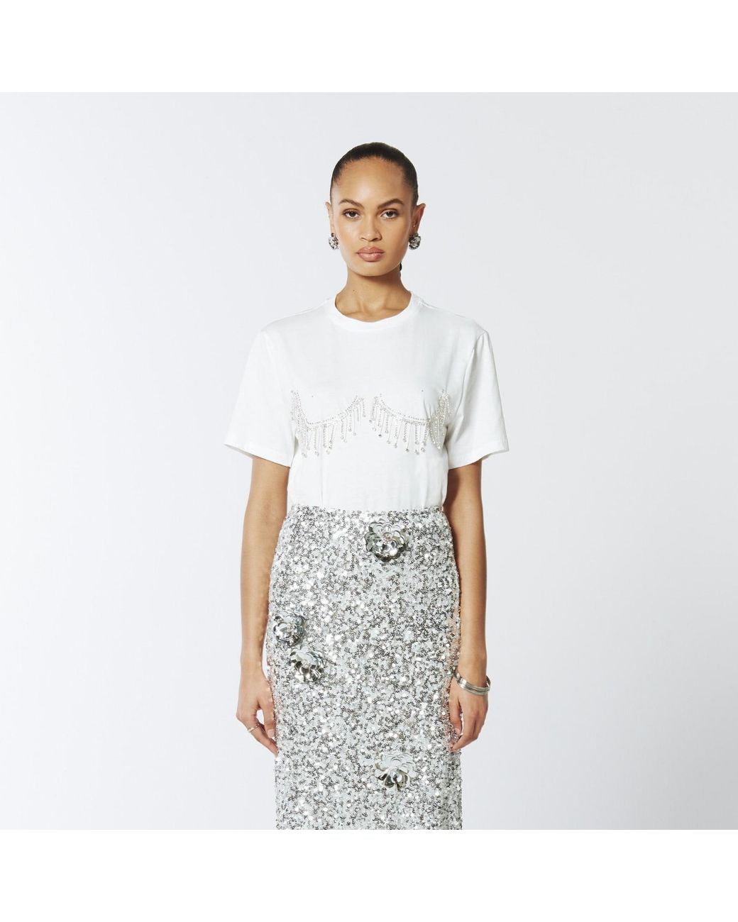 Sour Figs White Crystal Fringed Evening Top