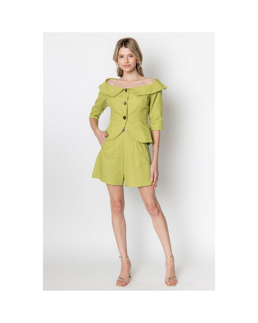 Zetaye Yellow Celeste Linen Cotton Blazer