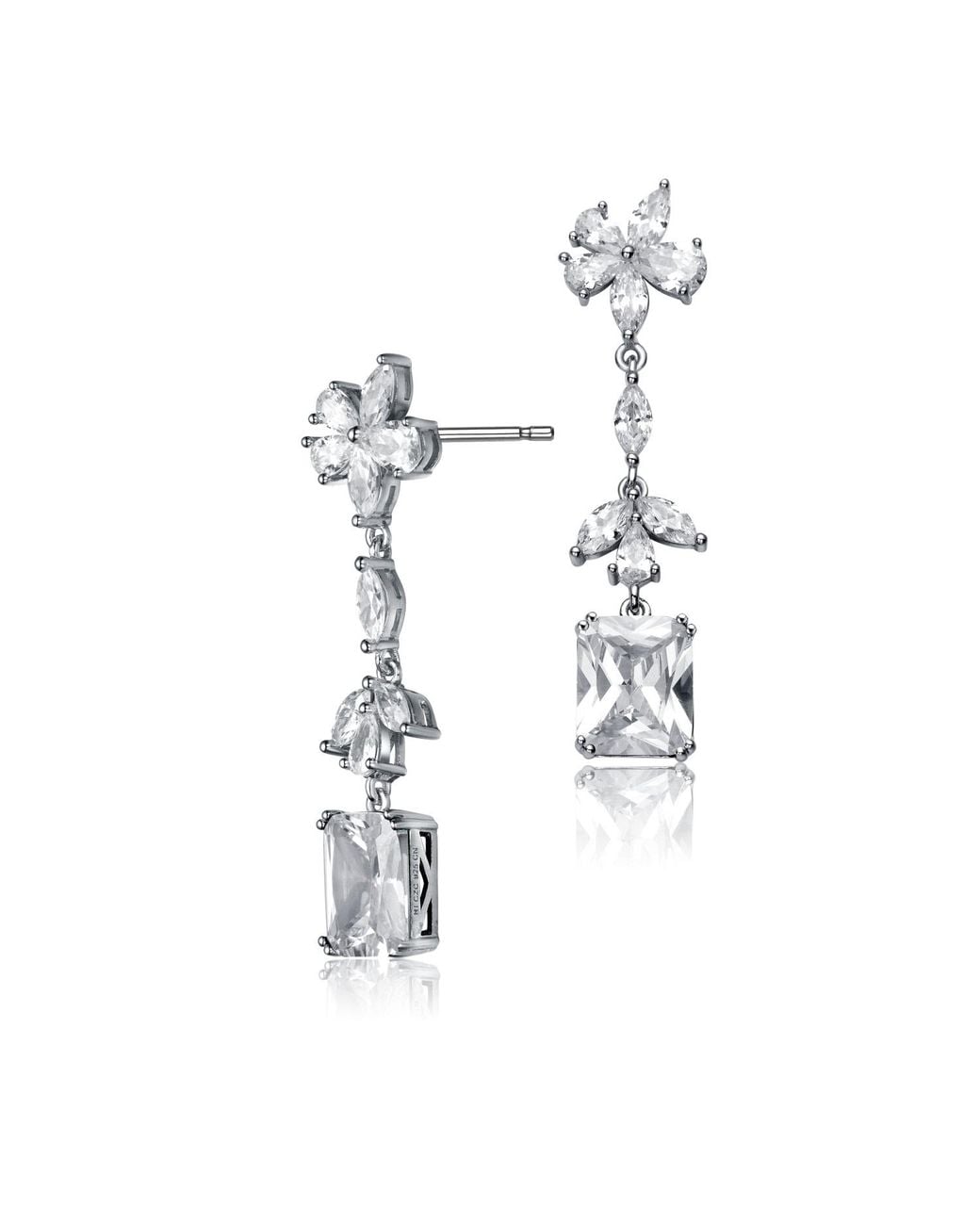 Genevive Jewelry White Sterling Cubic Zirconia Square Drop Earrings