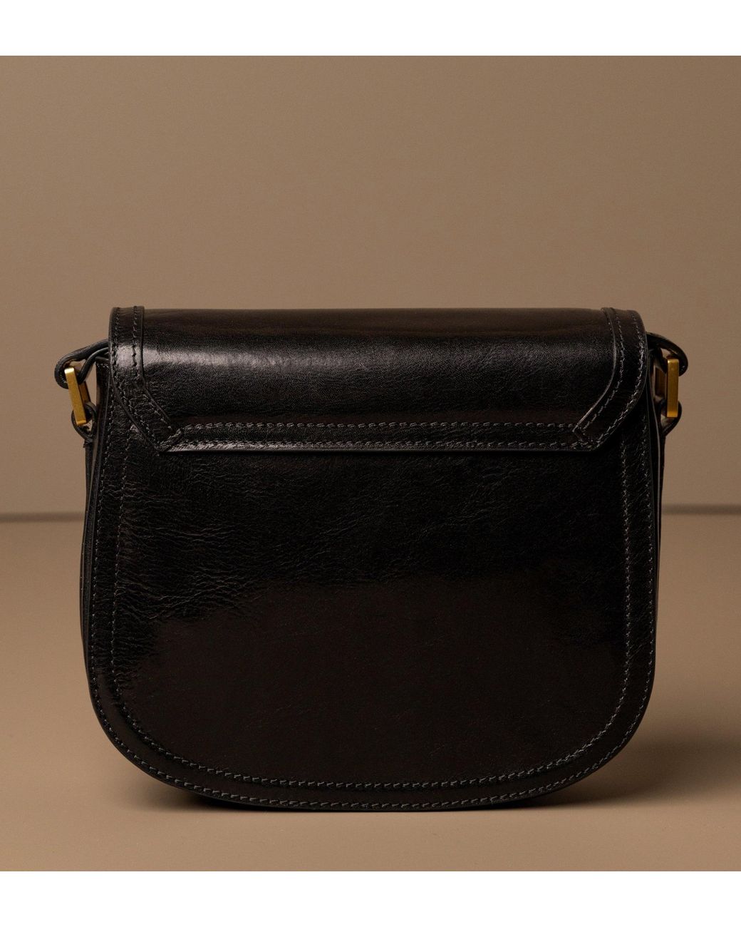 Time Resistance Black Leather Saddle Bag
