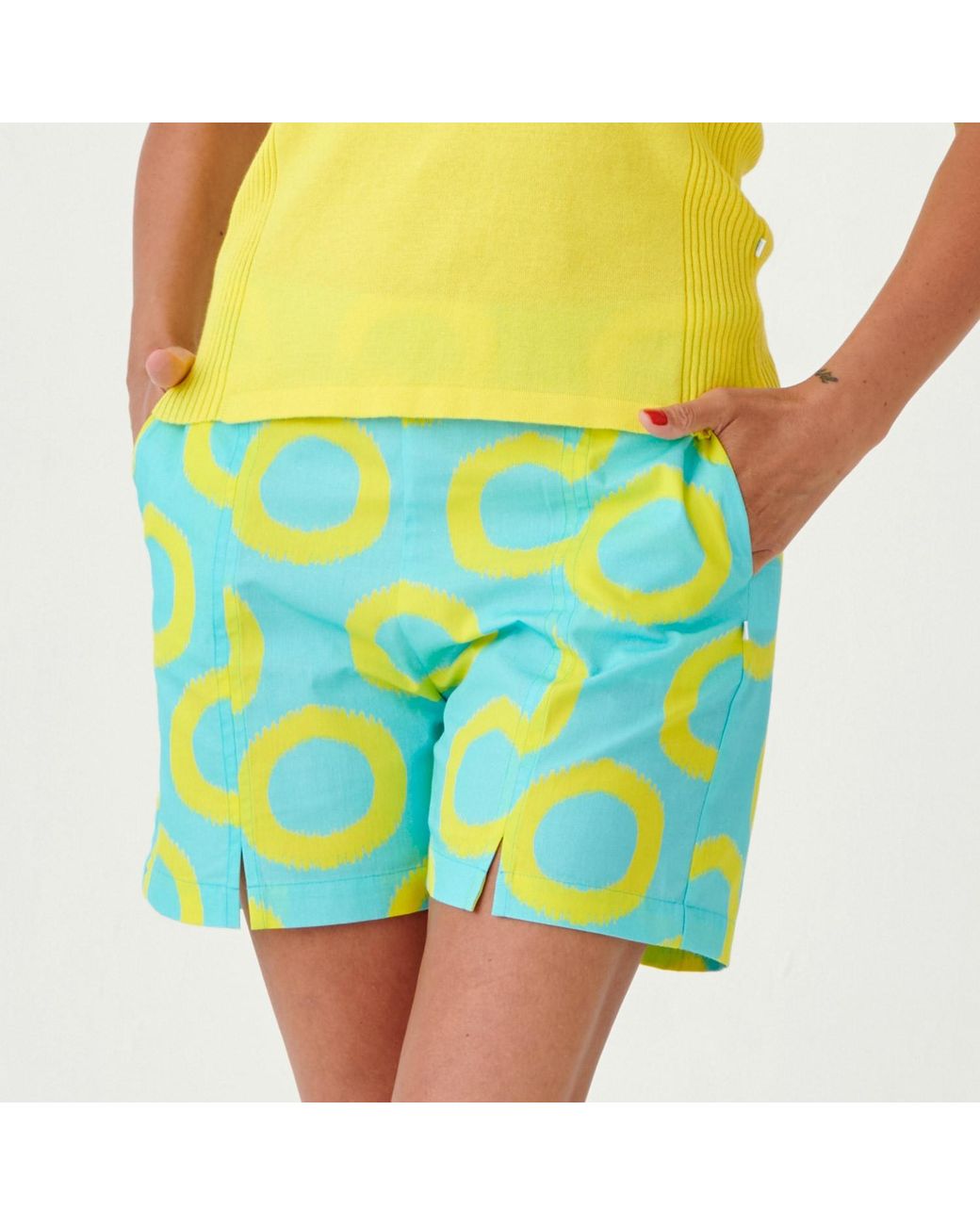 Perlavera Blue Ceny Aqua- Printed Cotton Short