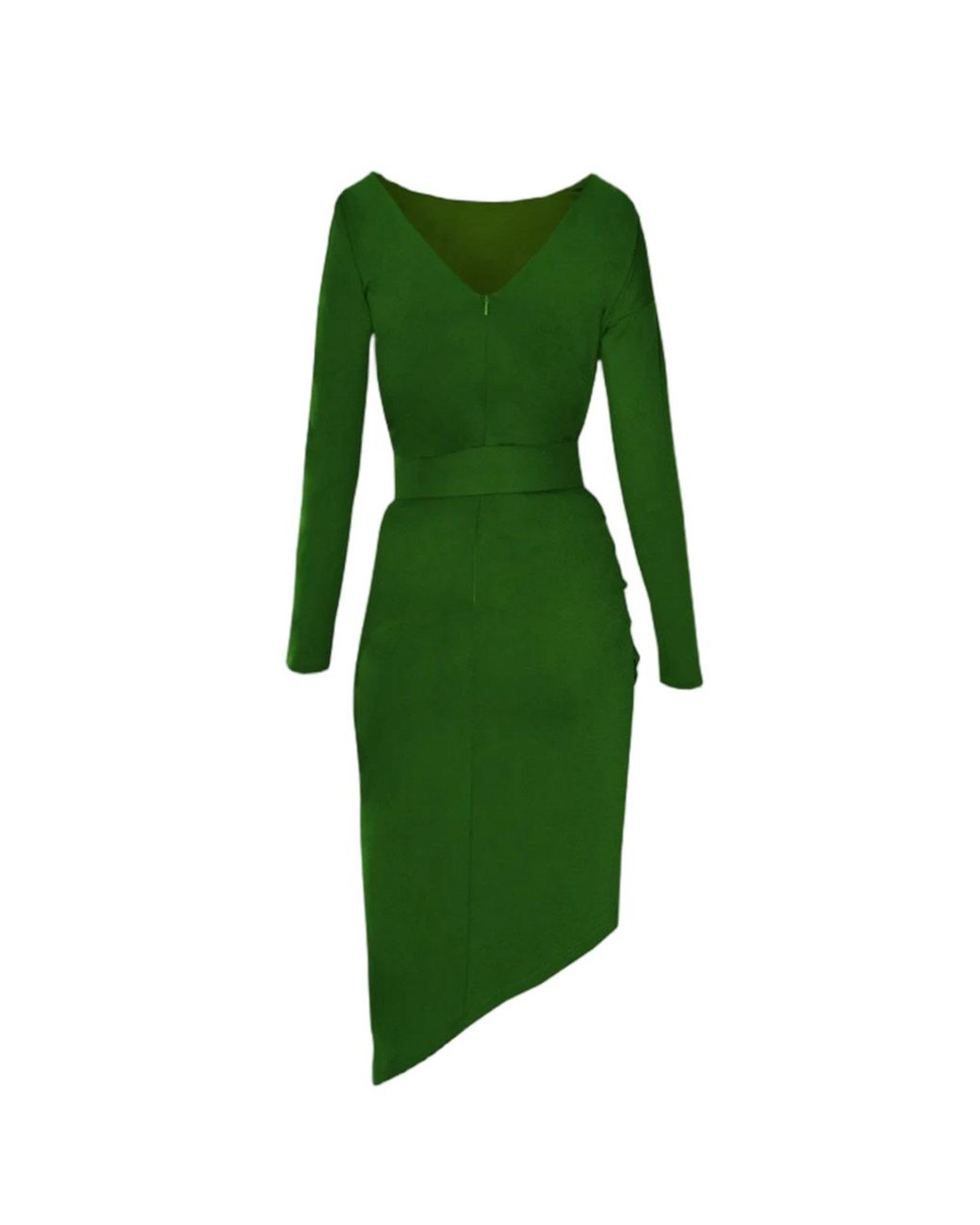 ALINA CERNĂTESCU Green Slide Midi Cocktail Dress With Asymmetric Skirt And Textile Belt