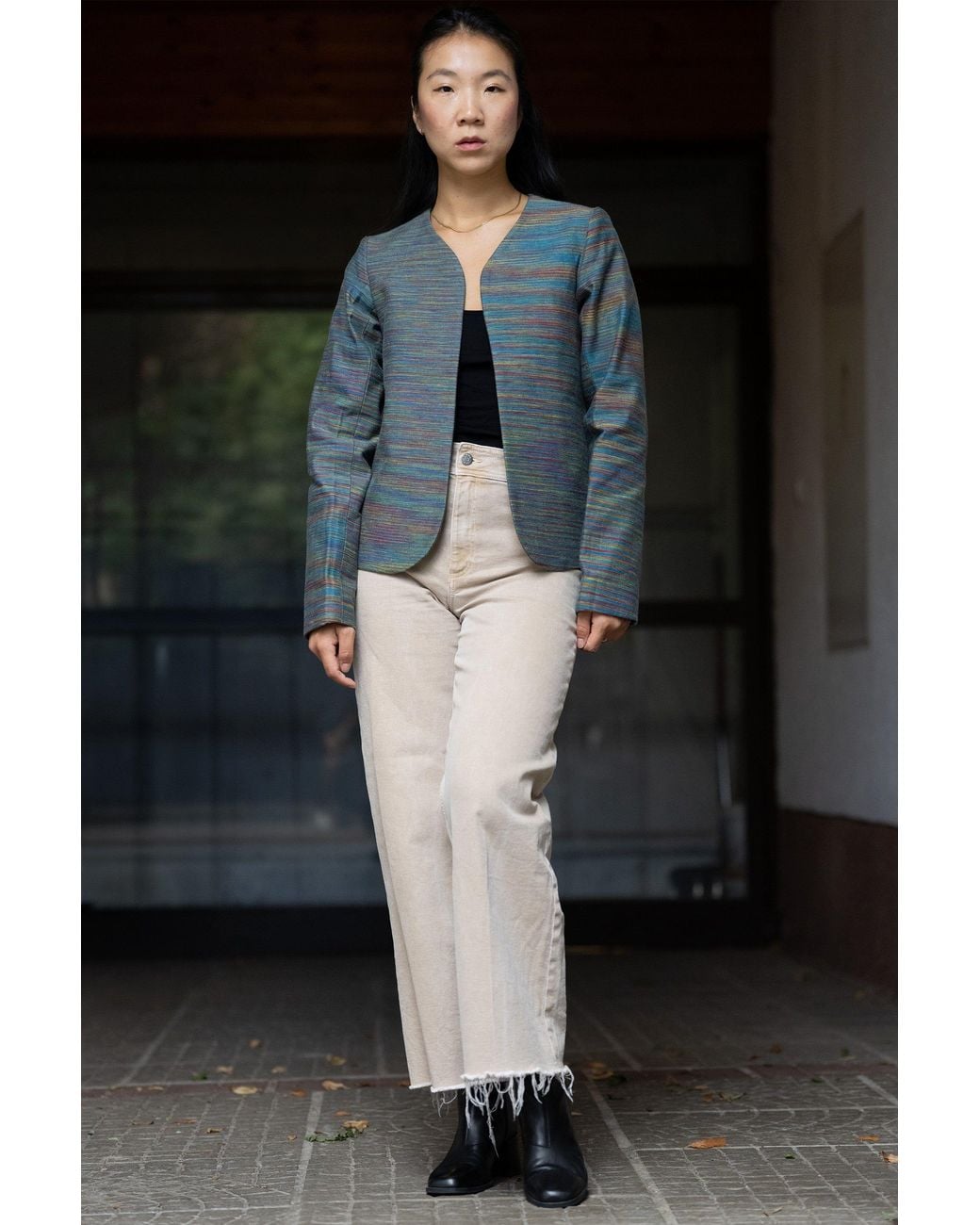Stovaria Blue Peacock Cotton Denim Statement Jacket
