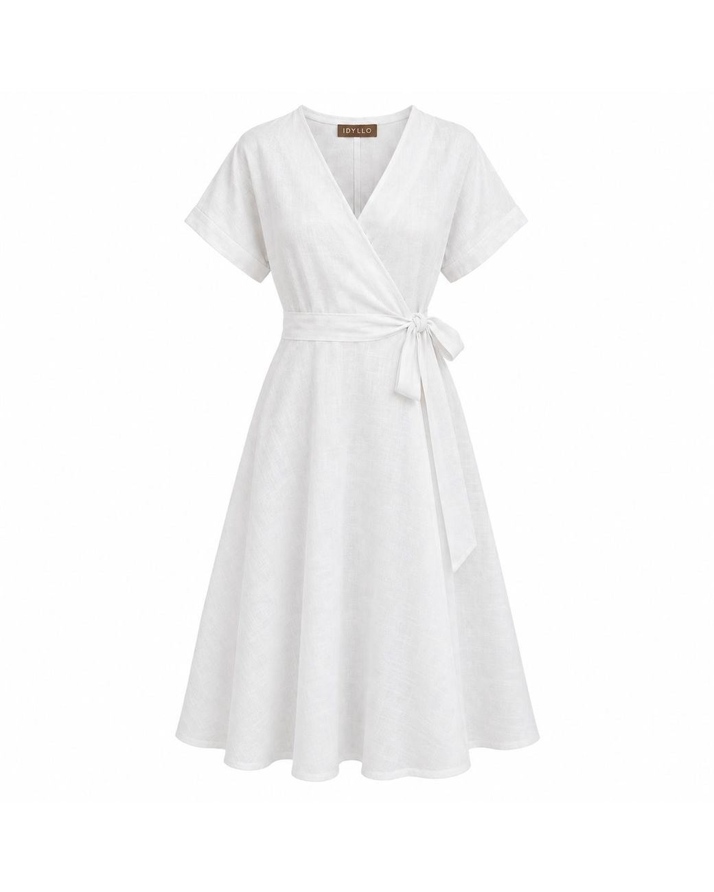 Idyllo White Linen Boho Wrapdress