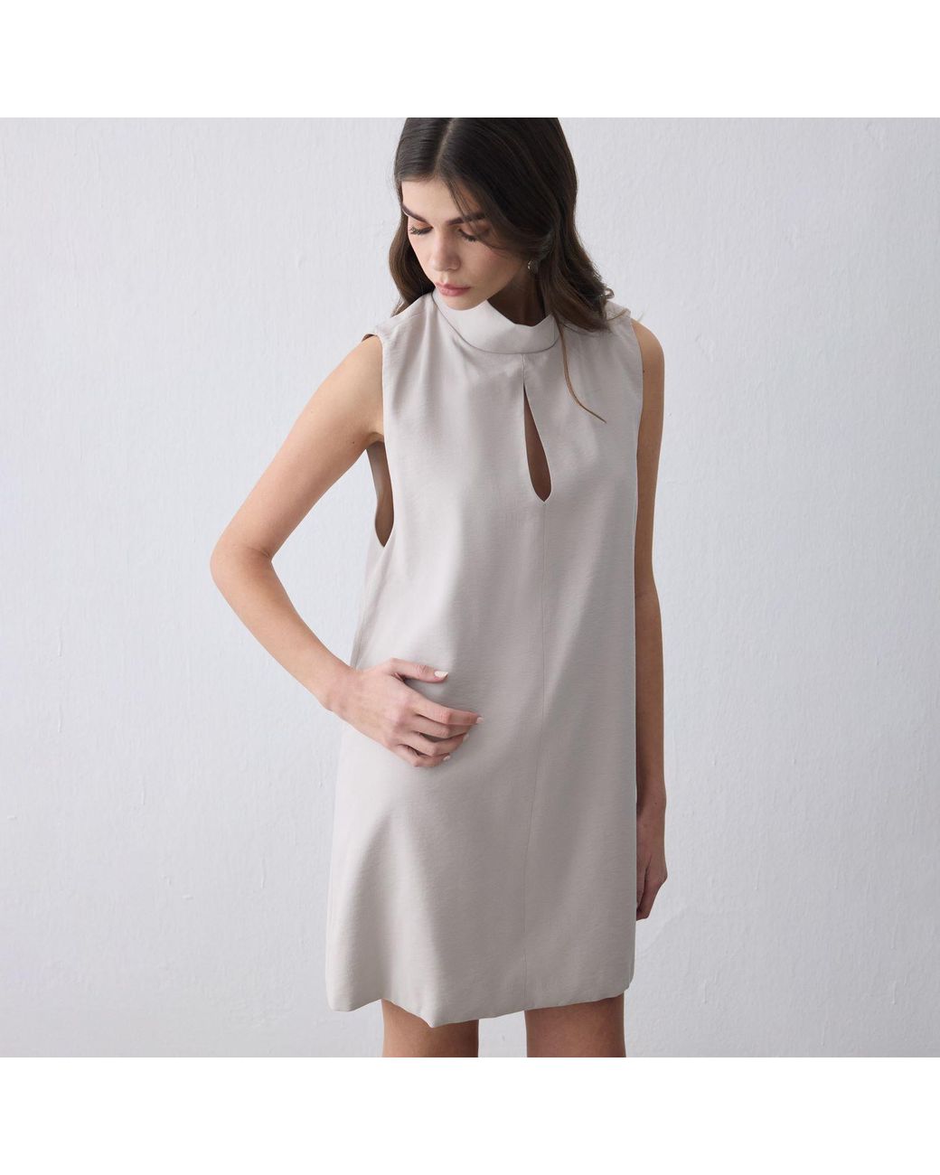 Thisisu Collection Gray Nara Cut-Out High-Neck Mini Dress – Ecru