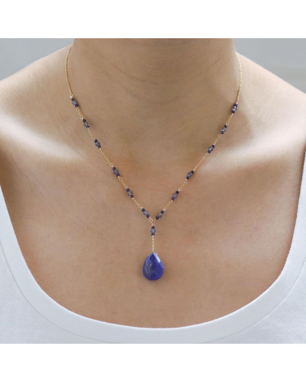 MOUNIR LONDON Blue Lapis & Iolite Y Necklace