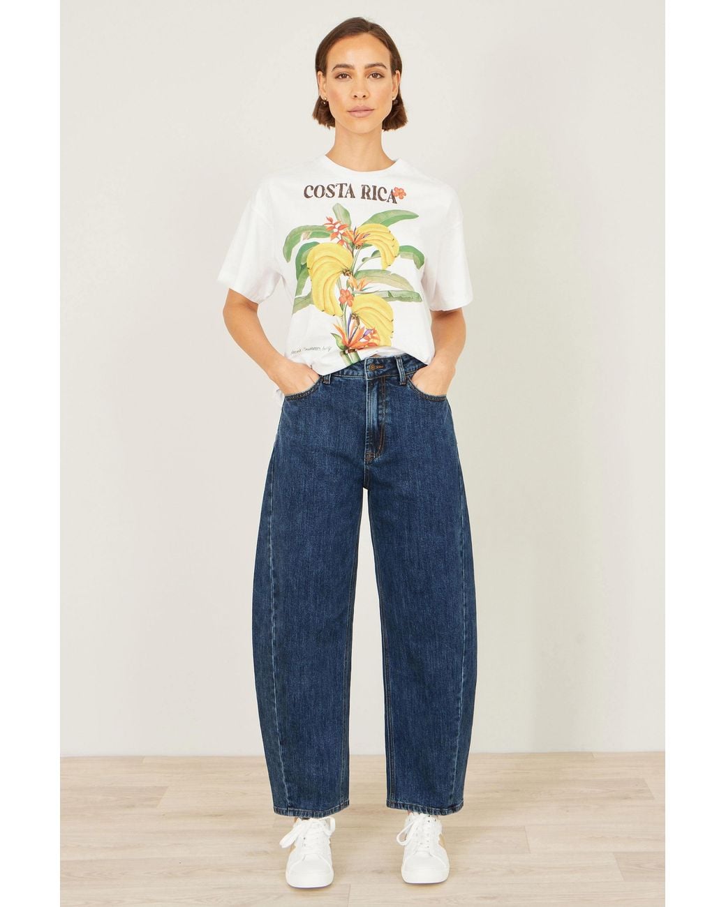Yumi' Blue Denim Barrel Relaxed Fit Jeans