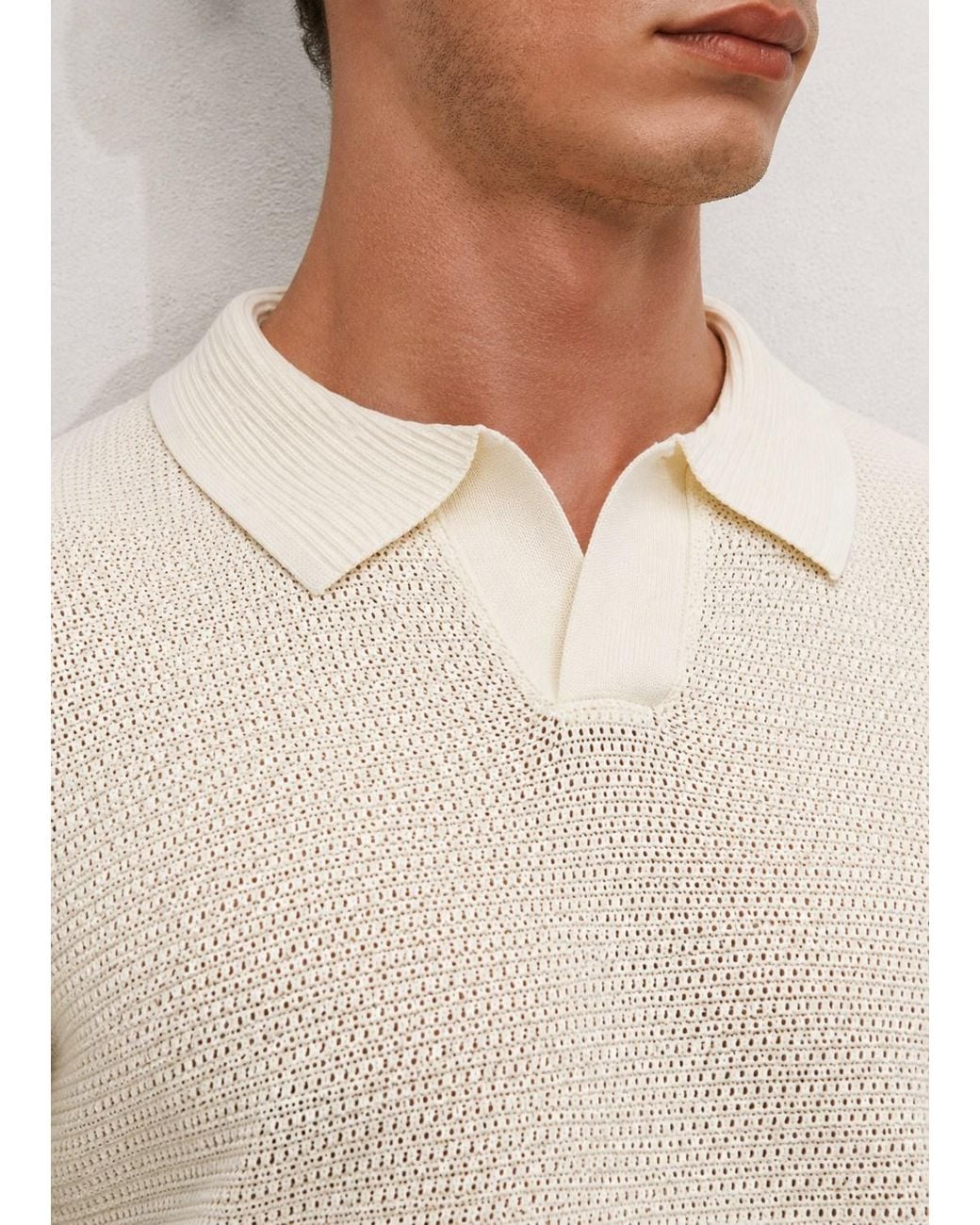 Vayla White Neutrals V-Neck Open Collar Knitted Shirt for men