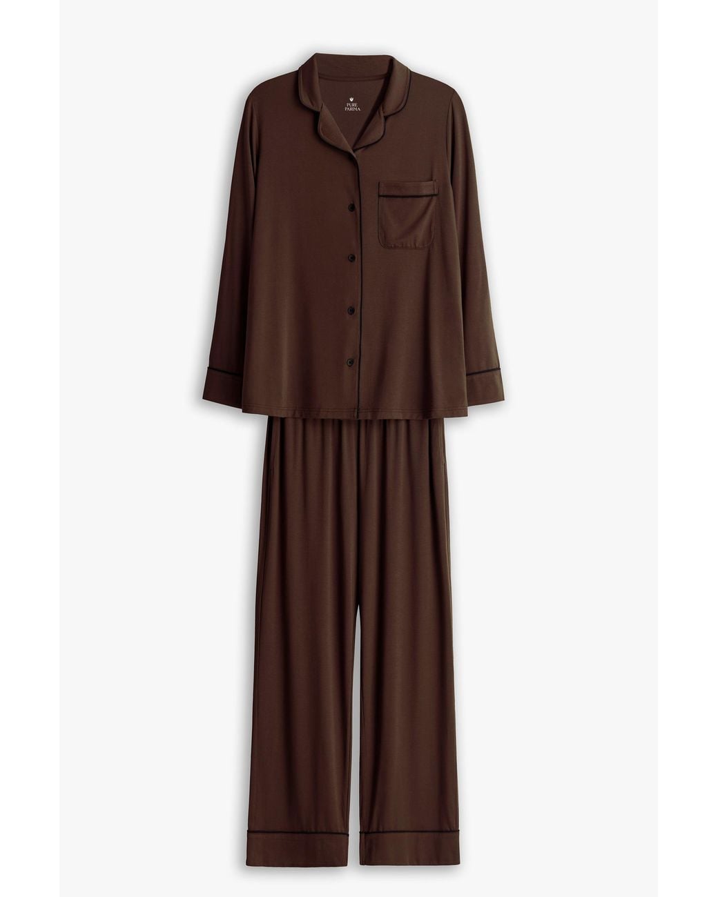 Pure Parima Brown Soft-Knit Long Sleeve Pajama Set