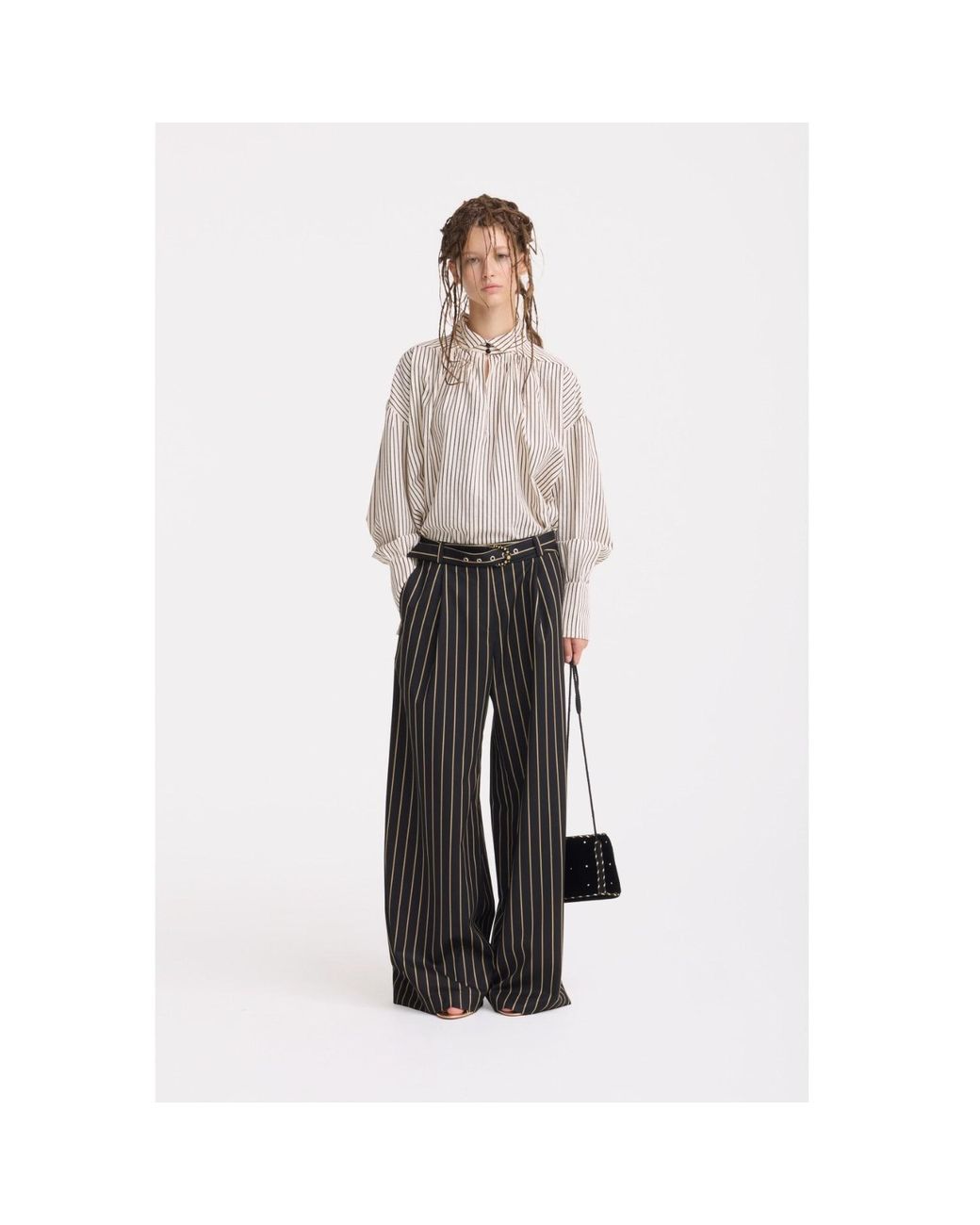Julia Allert White Neutrals Striped Oversized Long Sleeve Blouse – Ivory