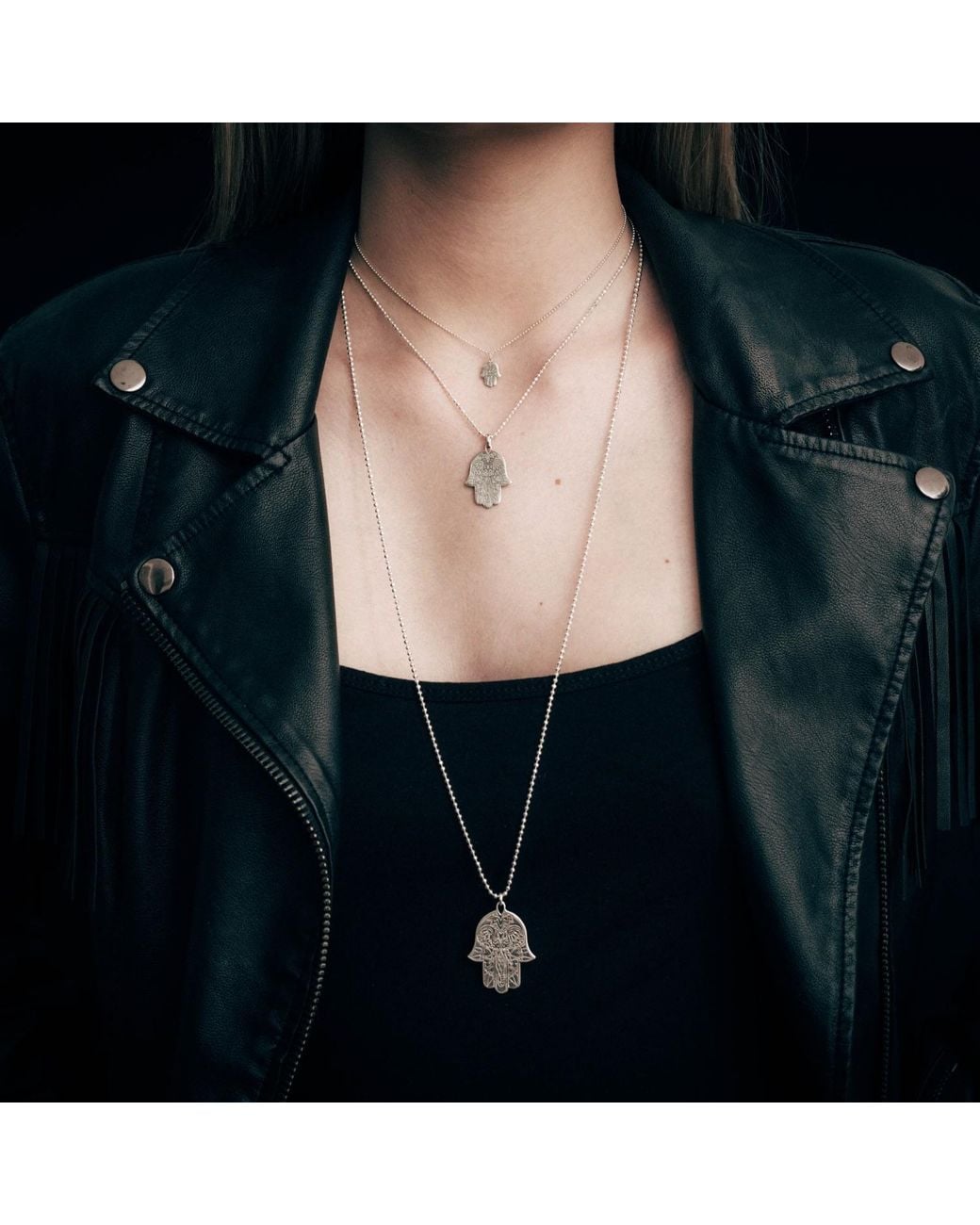 CarterGore Metallic Silver Hamsa Hand Pendant Necklace