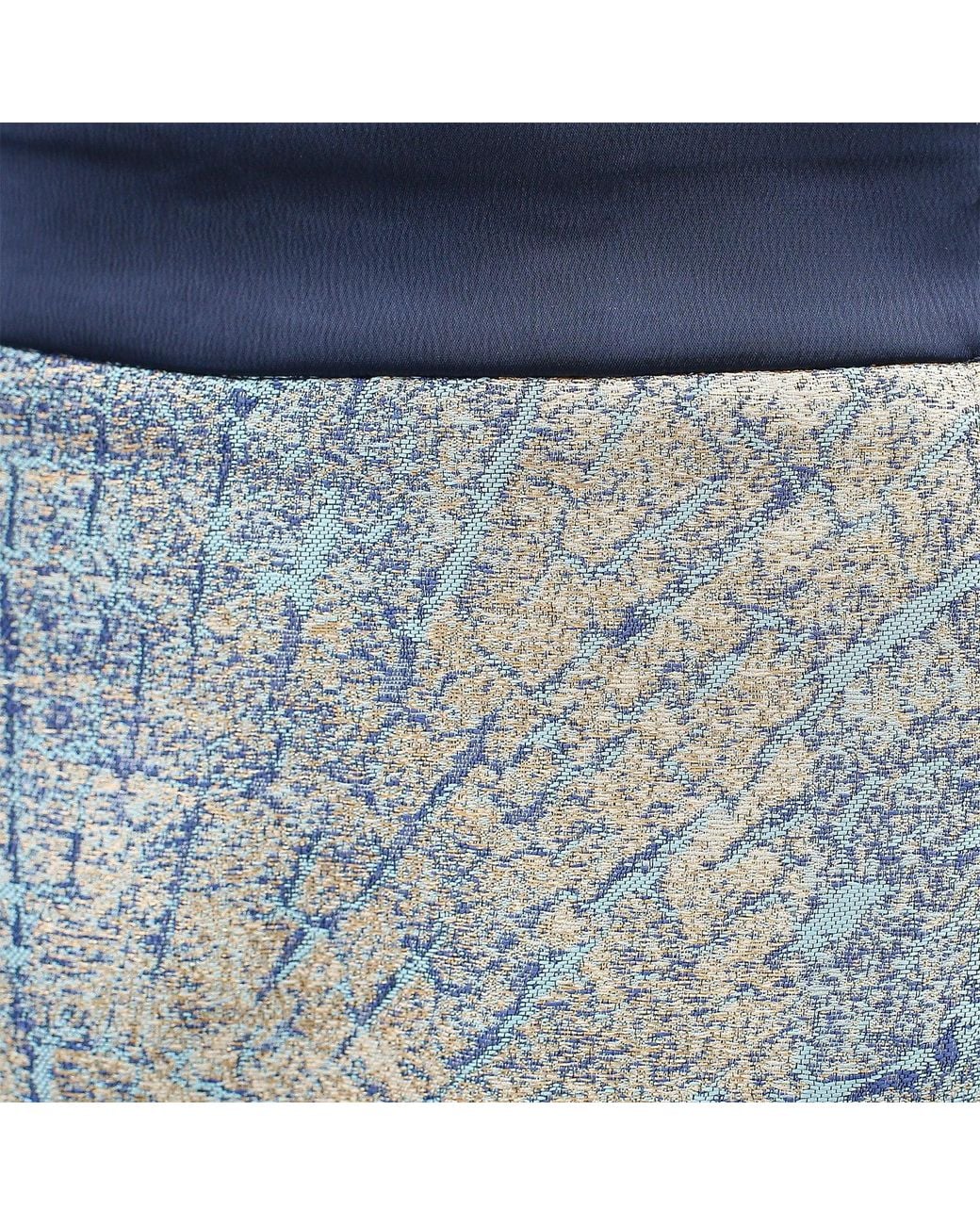 Smart and Joy Blue Bi-Material Brocade Short Skirt