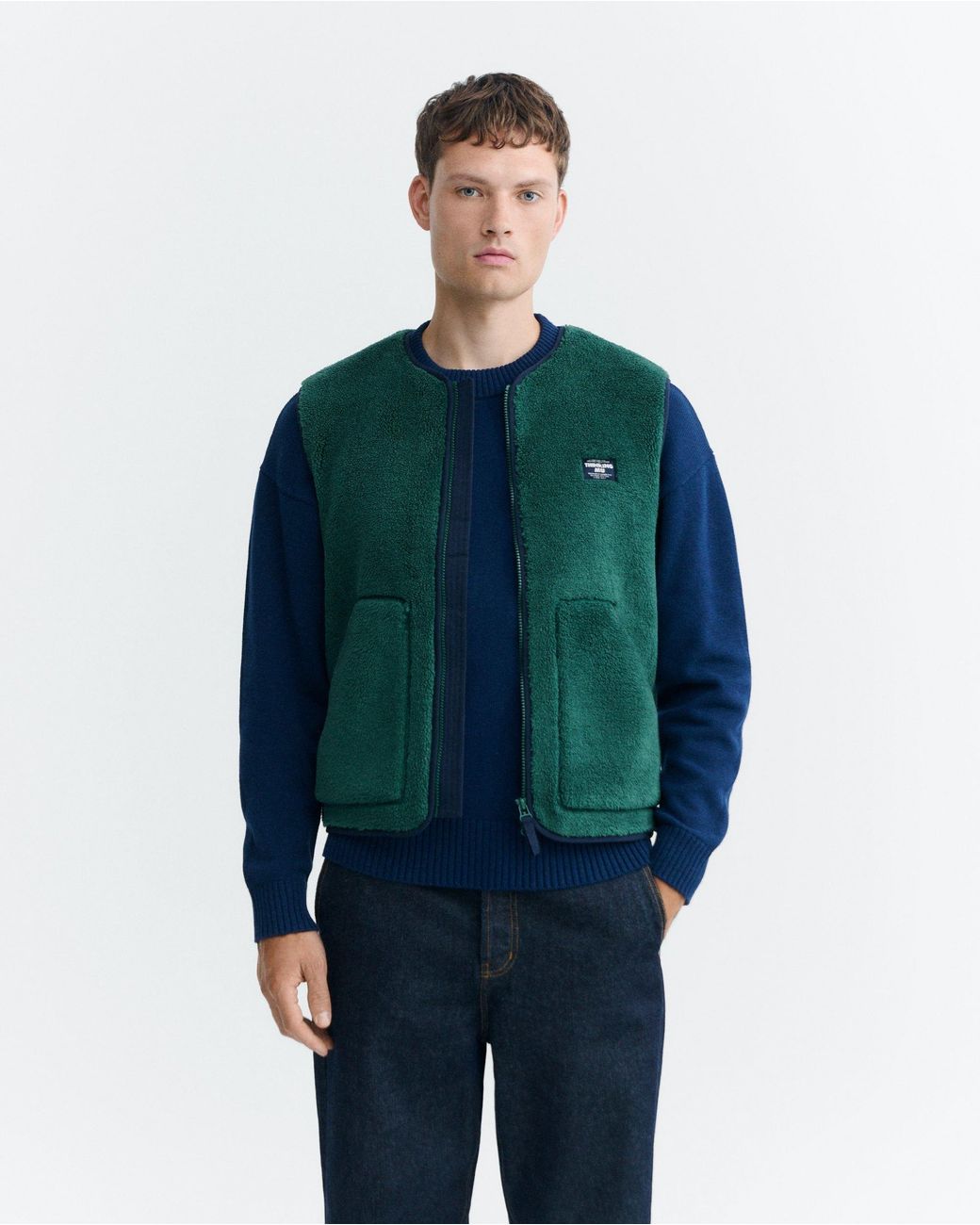 Thinking Mu Green Troy Shearling Vest for men