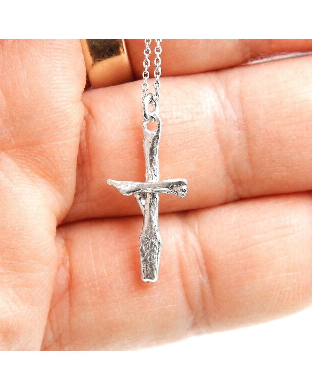 Mother Nature Jewelry Metallic Cross Necklace, Handmade Branch Pendant