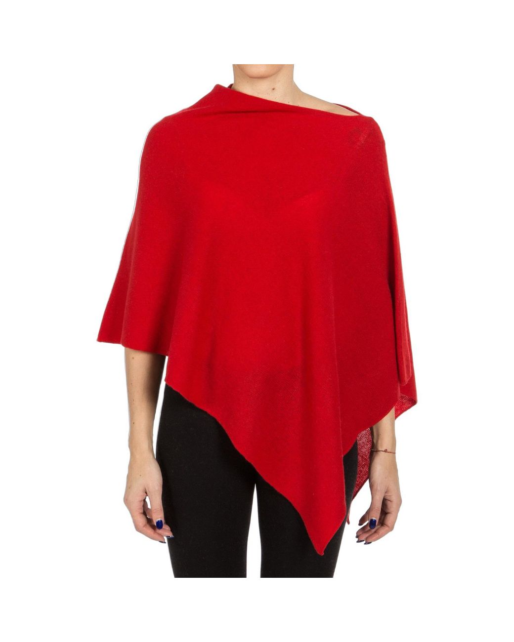 I Rocchi Cashmere Red Pure Cashmere Lightweight Poncho