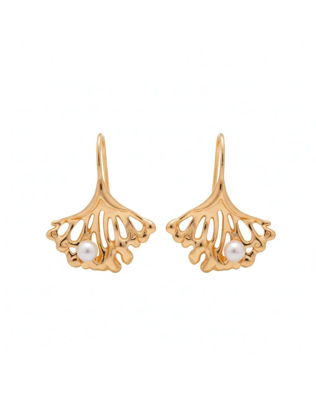 Angel Barocco Metallic Ginkgo Leaf Pearl Earrings