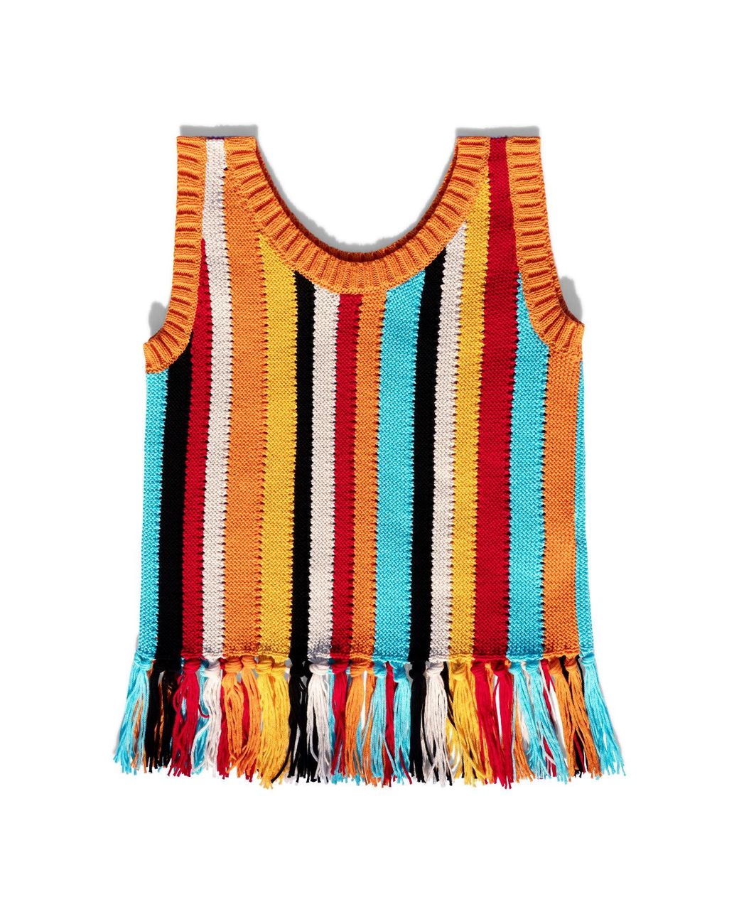 Gigi Knitwear Orange Naia Stripe Fringe Tanktop