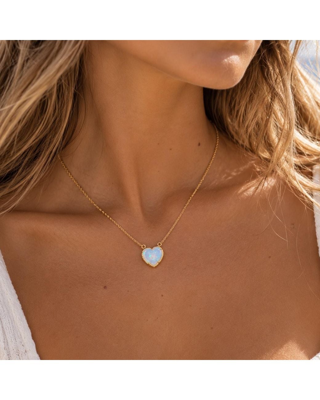 Lalinde Metallic Opal Heart Necklace