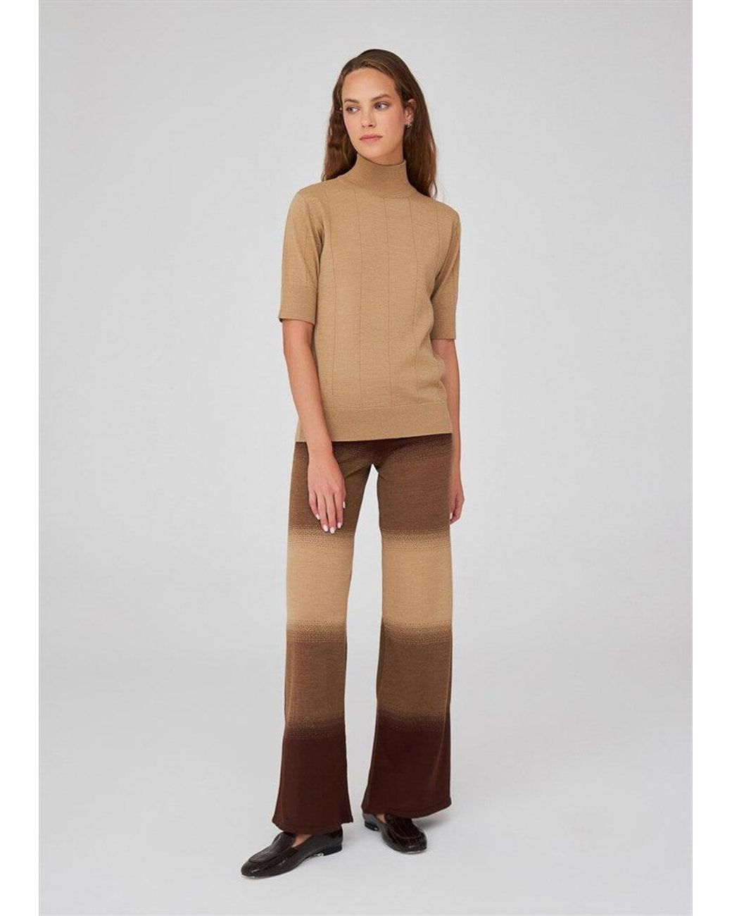 Peraluna Brown Color Transition Bell Bottom High-Waisted Knit Trousers