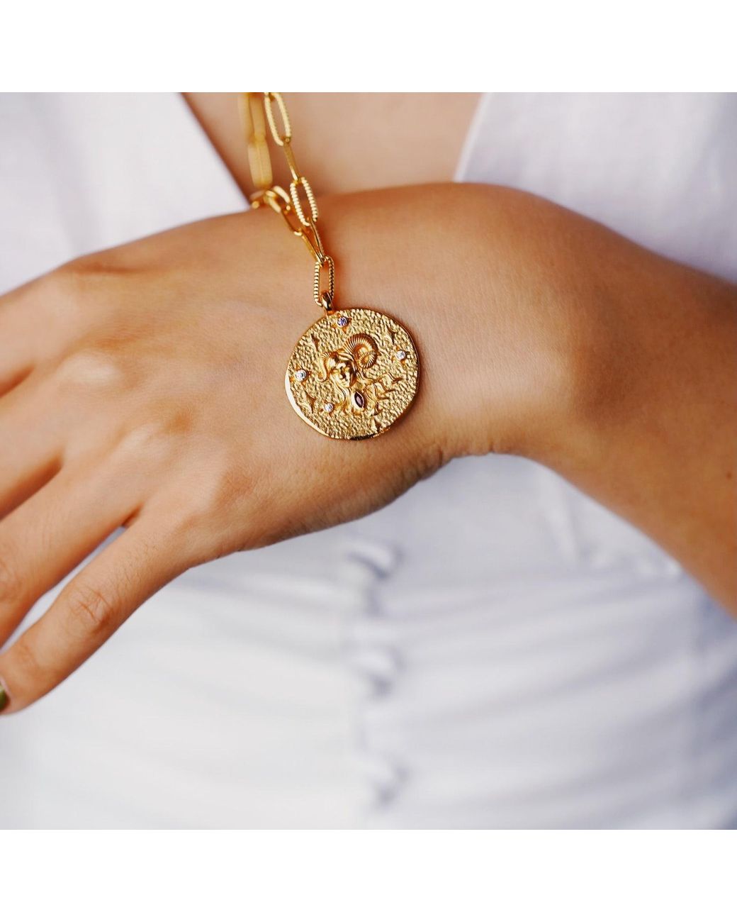 Aurozia Metallic Constellations Aries Double-Sided Coin Necklace